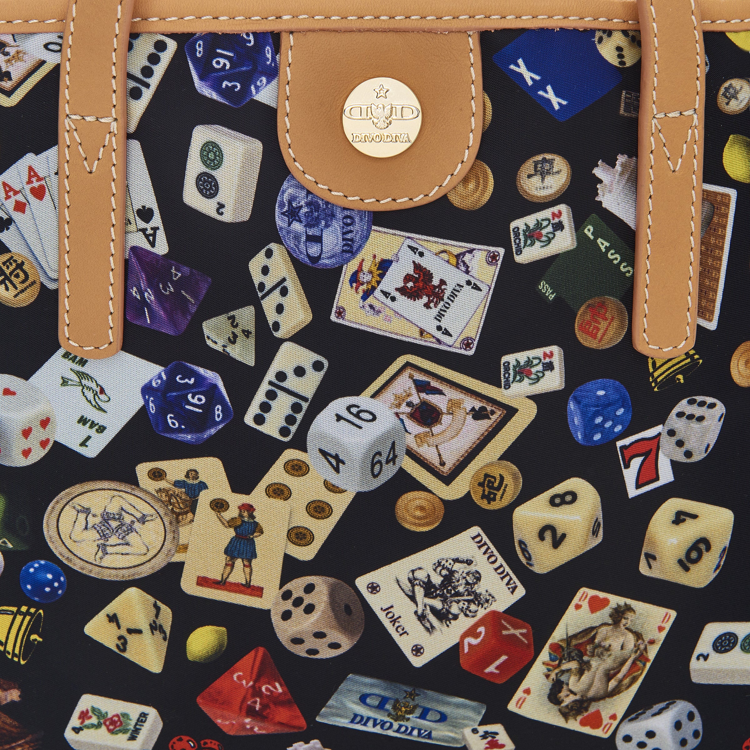 Niagara Borsa shopping piccola con tracolla in Nylon con Disegno Gambling Multicolor Nero/Biscotto