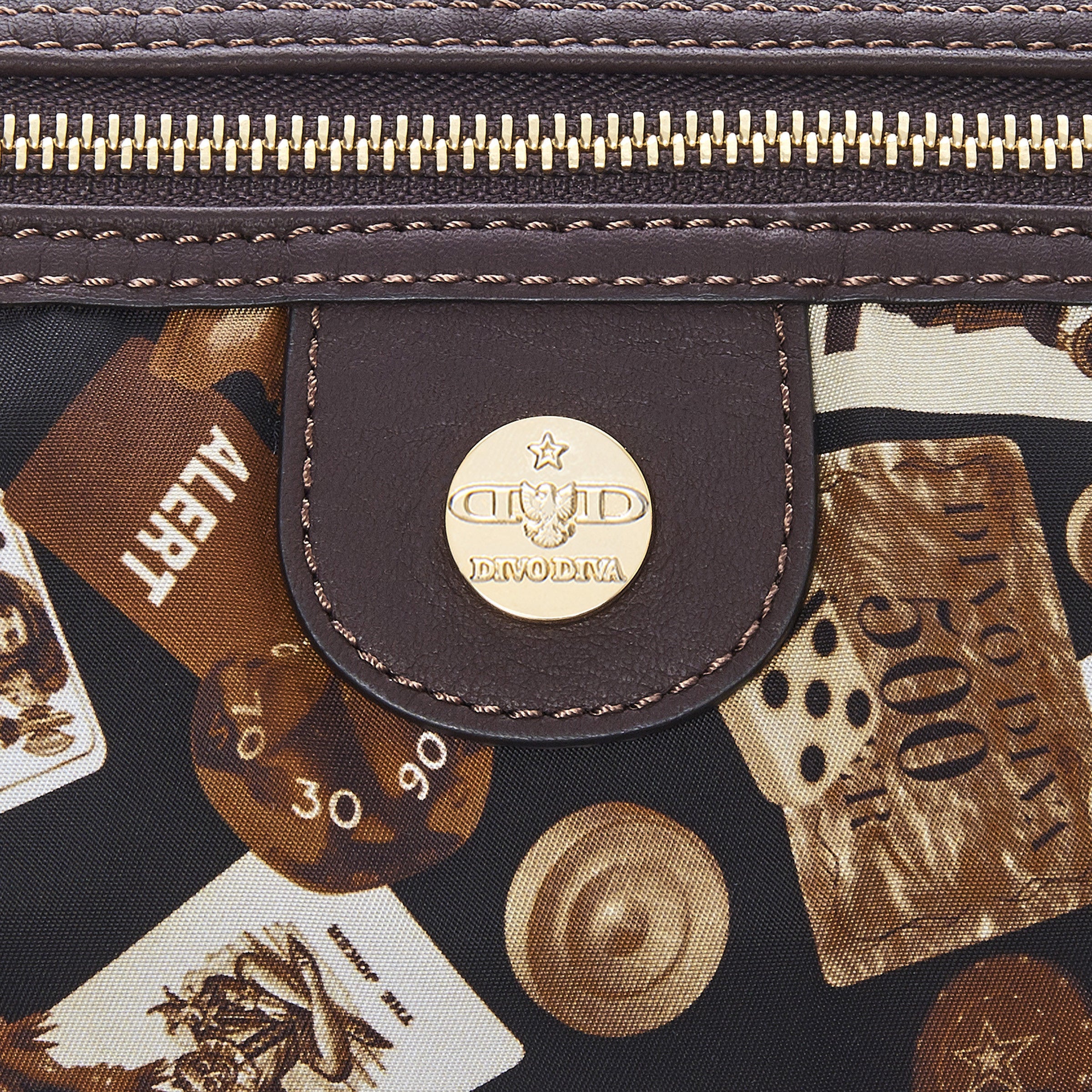 Dublin Nylon Shoulder Bag with Classic Gambling Design Brown/Cocoa