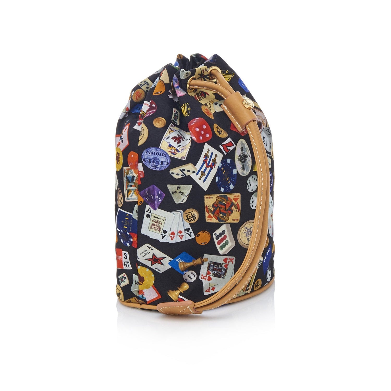 Deauville Sacchetto beauty stringato in Nylon con Disegno Gambling Multicolor Nero/Biscotto