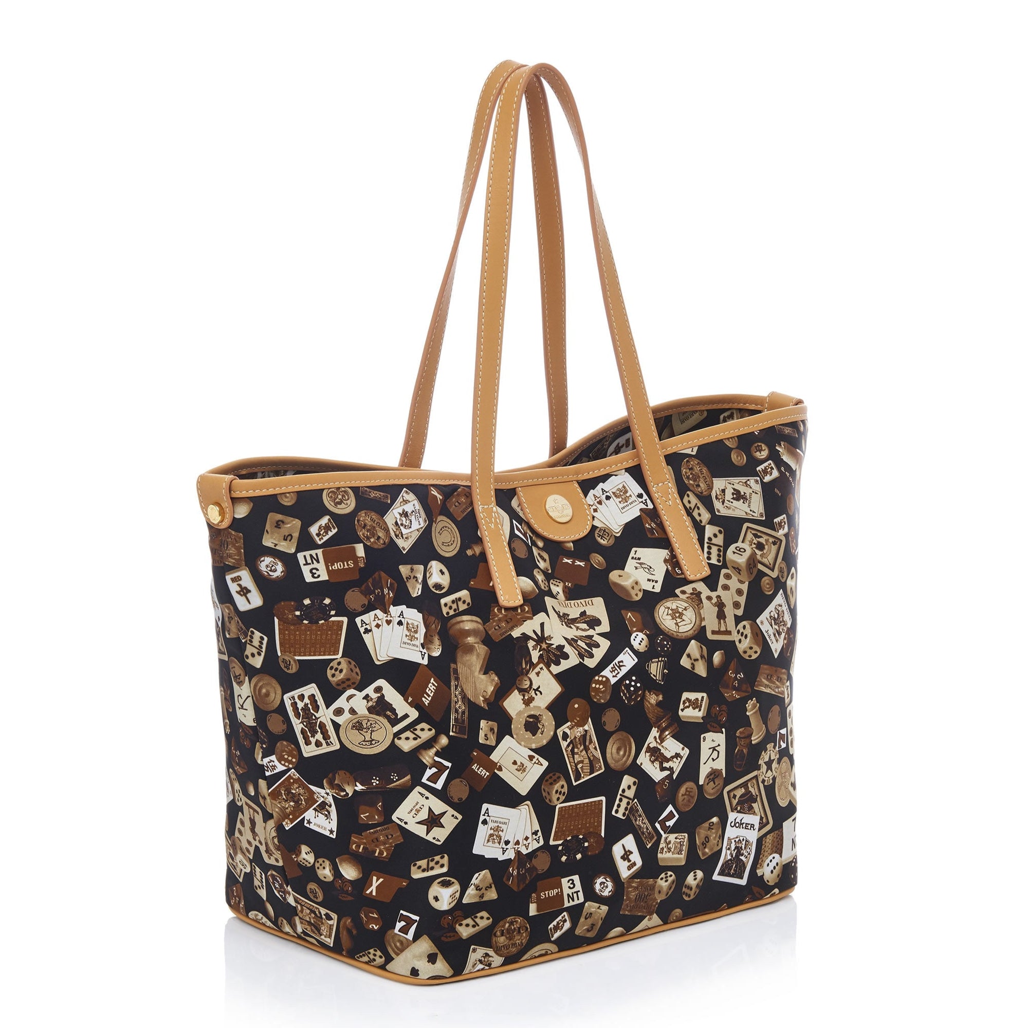 Sanremo Borsa shopping media in Nylon con Disegno Gambling Classic Marrone/Biscotto