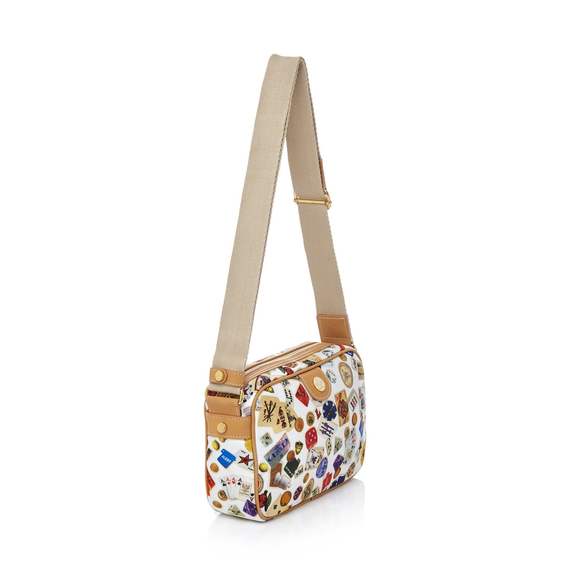 Seoul Tracolla in Nylon con Disegno Gambling Multicolor Bianco/Biscotto