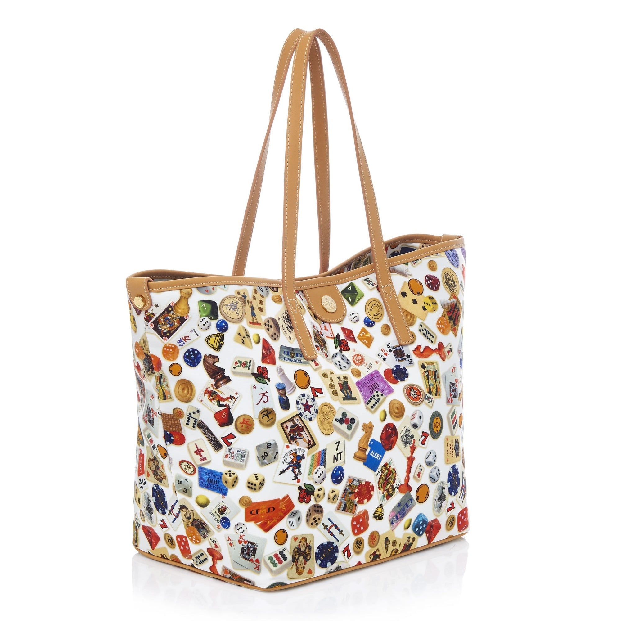 Sanremo Borsa shopping media in Nylon con Disegno Gambling Multicolor Bianco/Biscotto