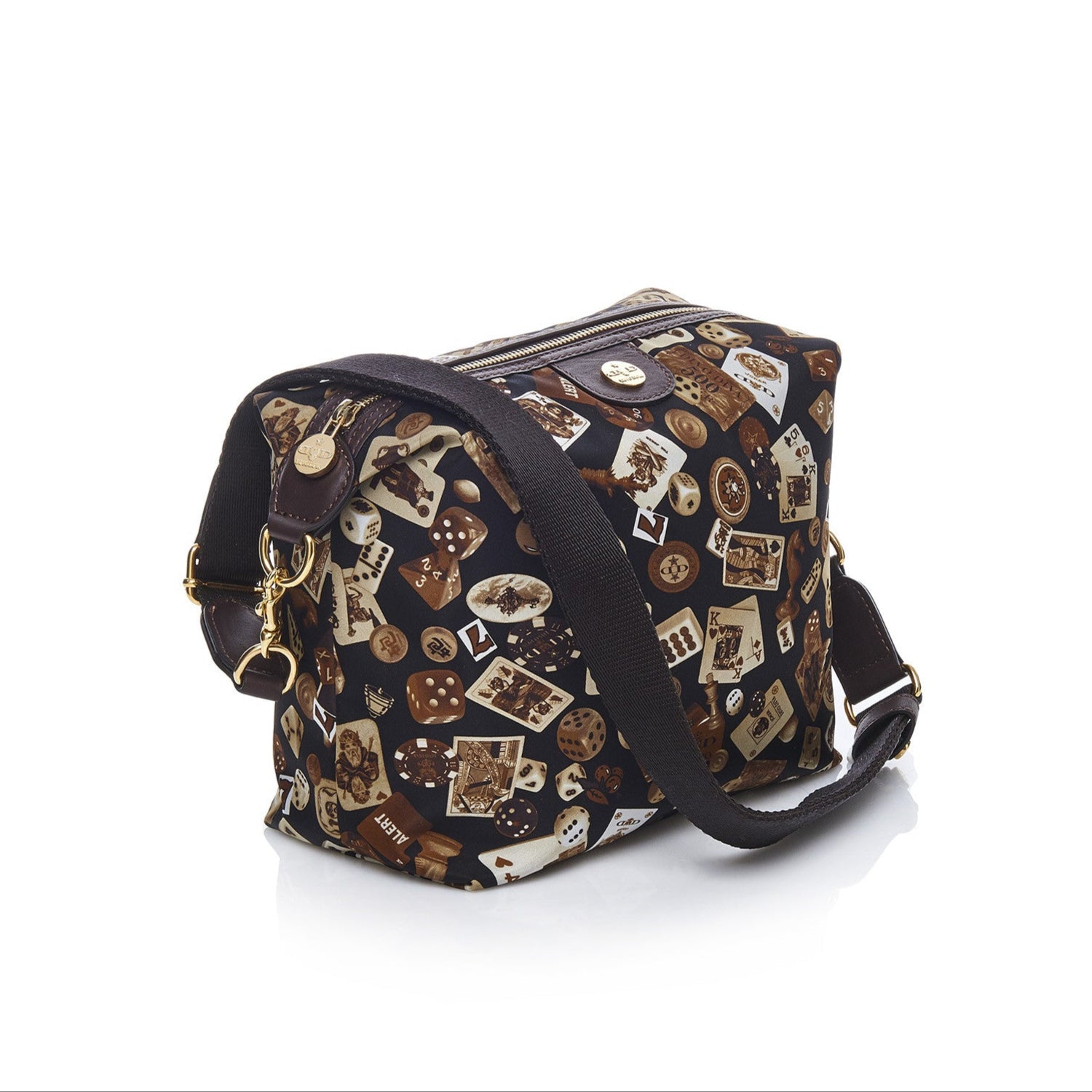 Dublin Nylon Shoulder Bag with Classic Gambling Design Brown/Cocoa
