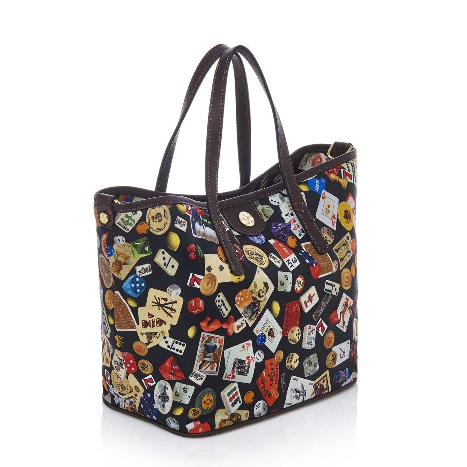 Venice shopping piccola con tracolla in Nylon con Disegno Gambling Multicolor Nero/Cacao