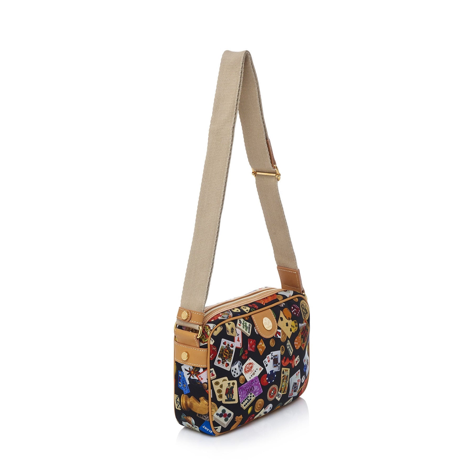 Seoul Tracolla in Nylon con Disegno Gambling Multicolor Nero/Biscotto
