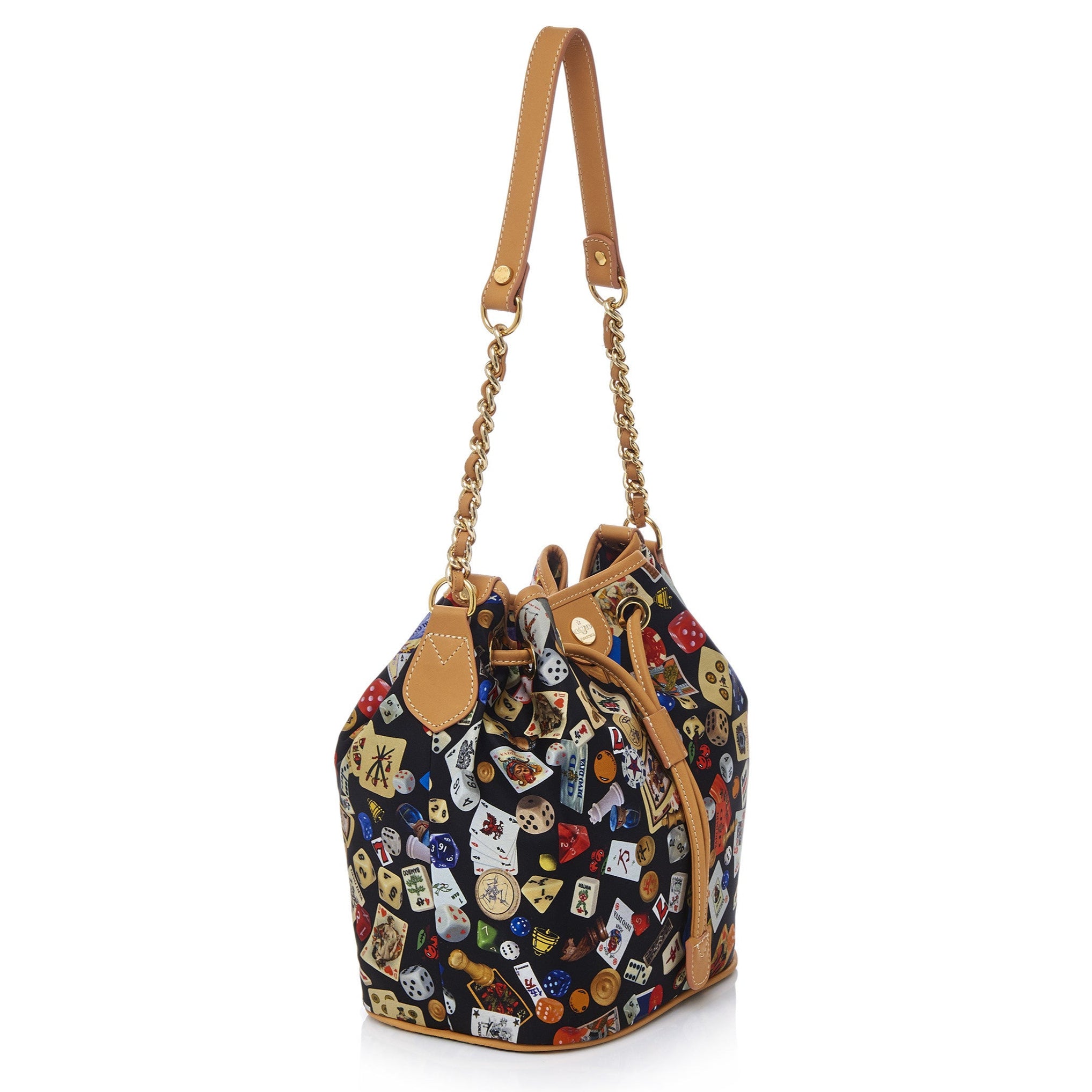 Casablanca Bucket with Nylon Chains with Multicolor Gambling Design Black/Biscuit