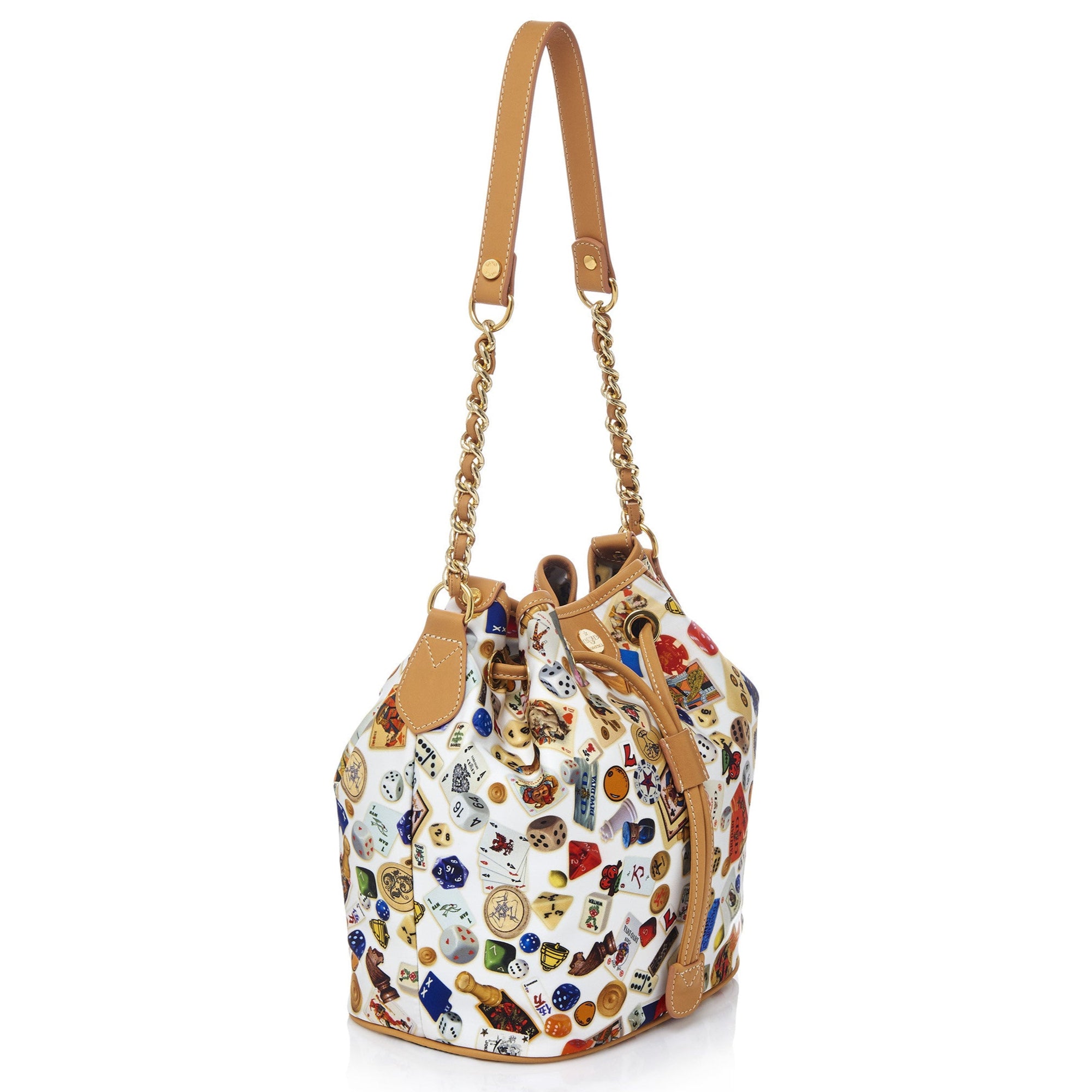 Casablanca Bucket with Nylon Chains with Multicolor Gambling Design White/Biscuit