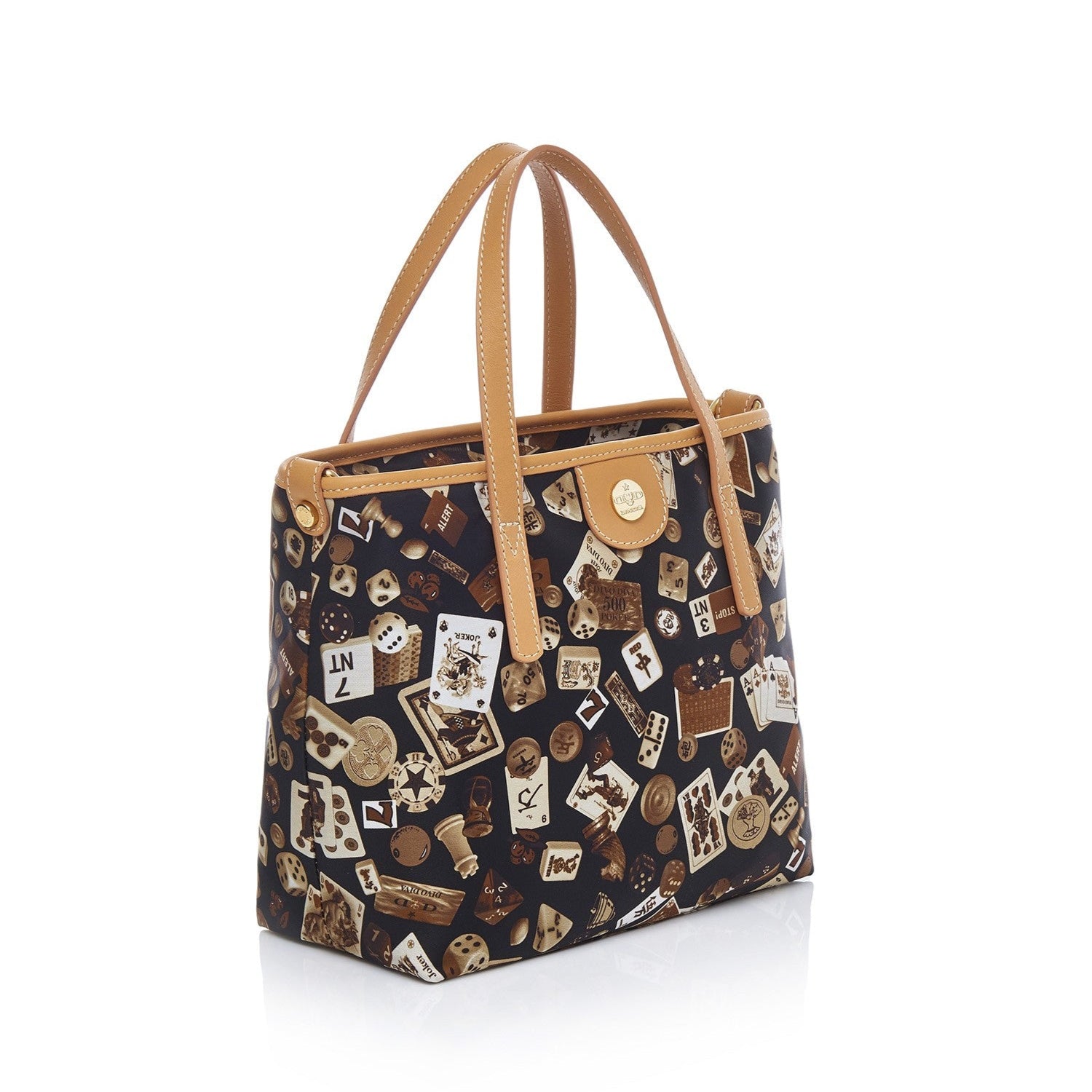 Niagara Borsa shopping piccola con tracolla in Nylon con Disegno Gambling Classic Marrone/Biscotto