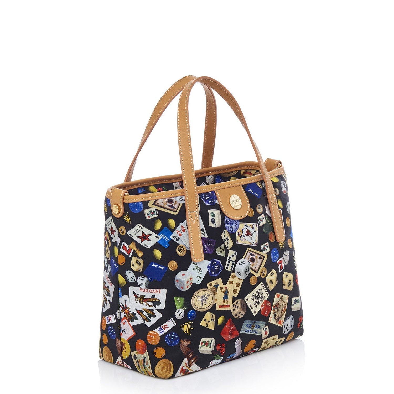 Niagara Borsa shopping piccola con tracolla in Nylon con Disegno Gambling Multicolor Nero/Biscotto