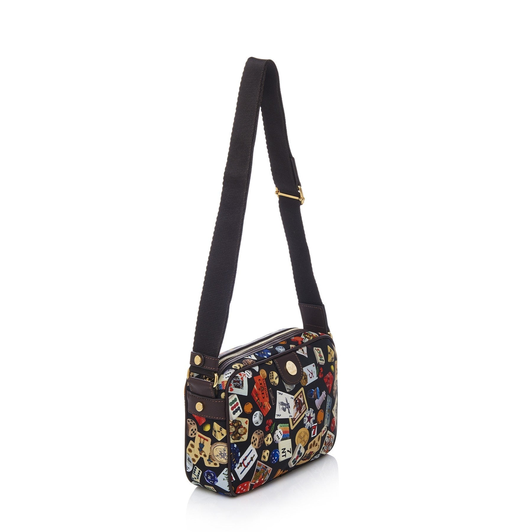 Seoul Tracolla in Nylon con Disegno Gambling Multicolor Nero/Cacao