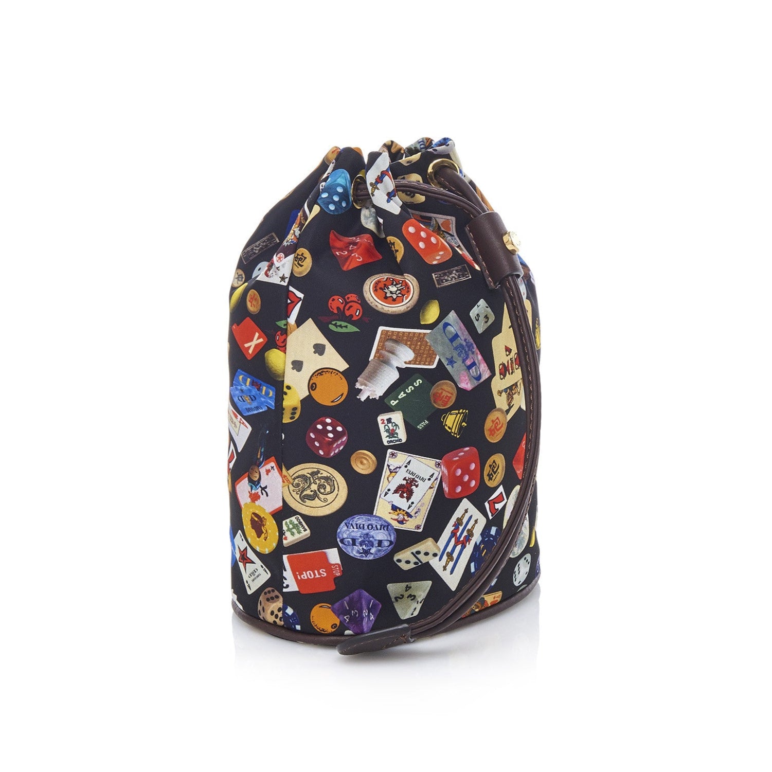 Deauville Sacchetto beauty stringato in Nylon con Disegno Gambling Multicolor Nero/Cacao