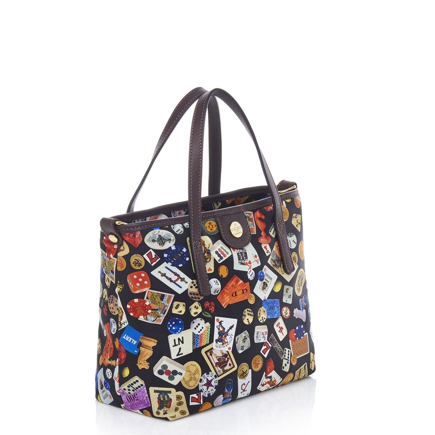 Niagara Borsa shopping piccola con tracolla in Nylon con Disegno Gambling Multicolor Nero/Cacao