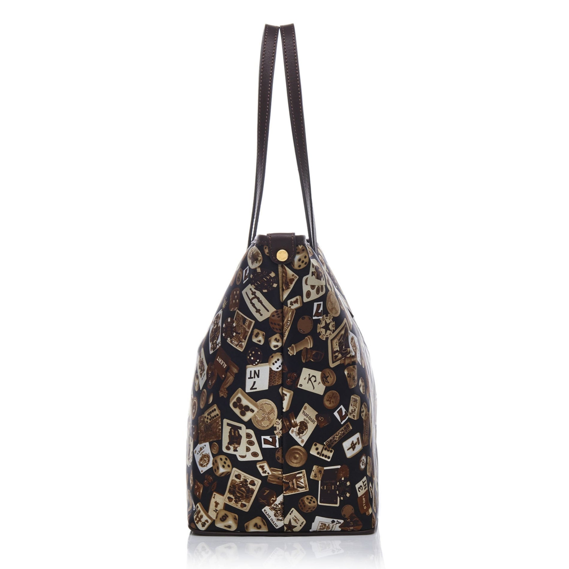 Sanremo Borsa shopping media in Nylon con Disegno Gambling Classic Marrone/Cacao