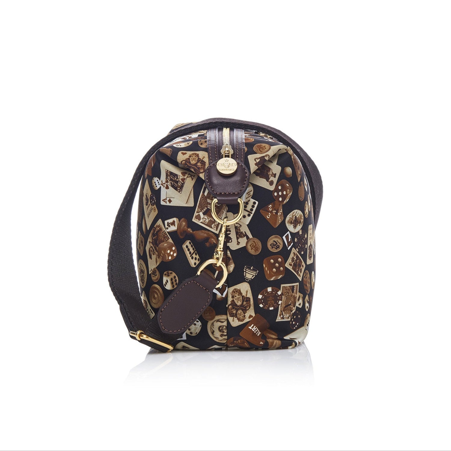 Dublin Nylon Shoulder Bag with Classic Gambling Design Brown/Cocoa