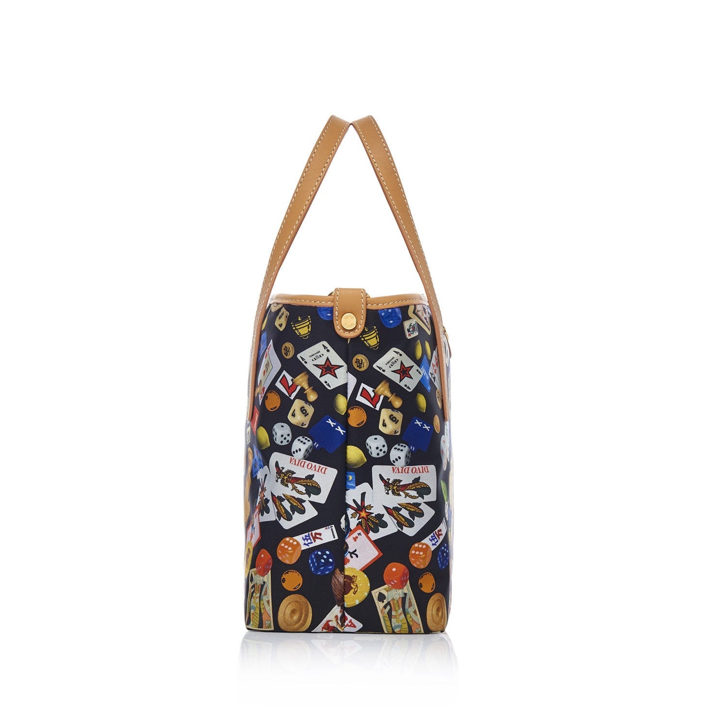 Niagara Borsa shopping piccola con tracolla in Nylon con Disegno Gambling Multicolor Nero/Biscotto