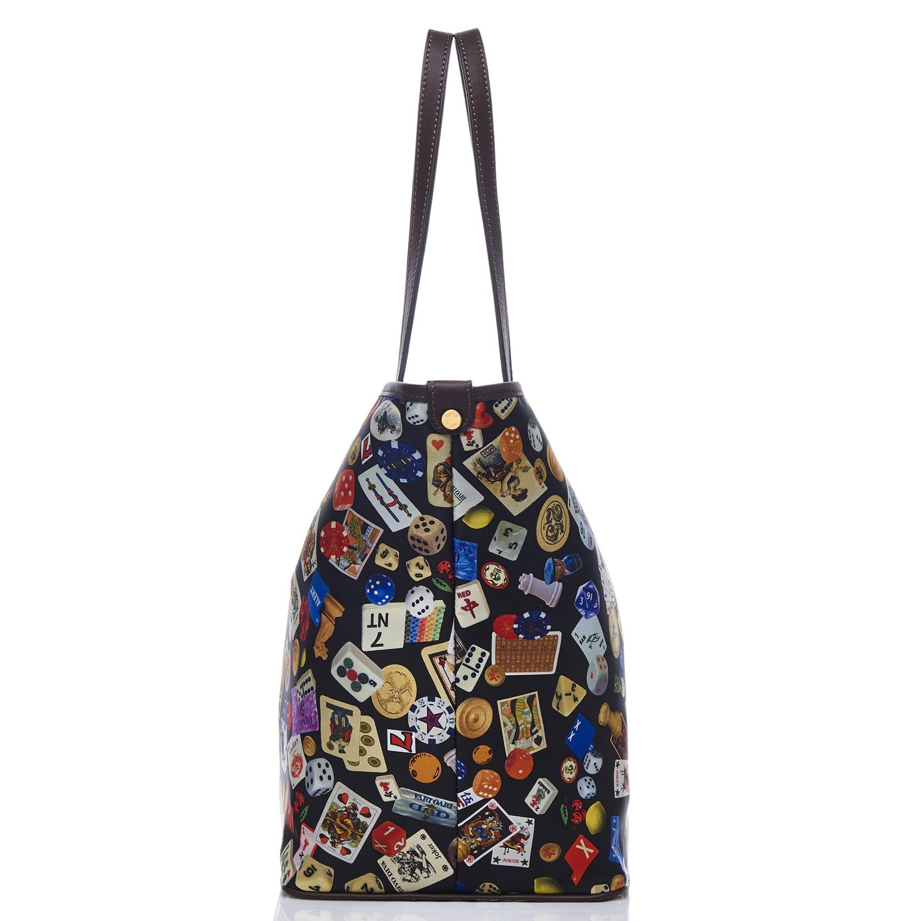 Sanremo Borsa shopping medium in Nylon with Multicolor Gambling Design Black/Cocoa