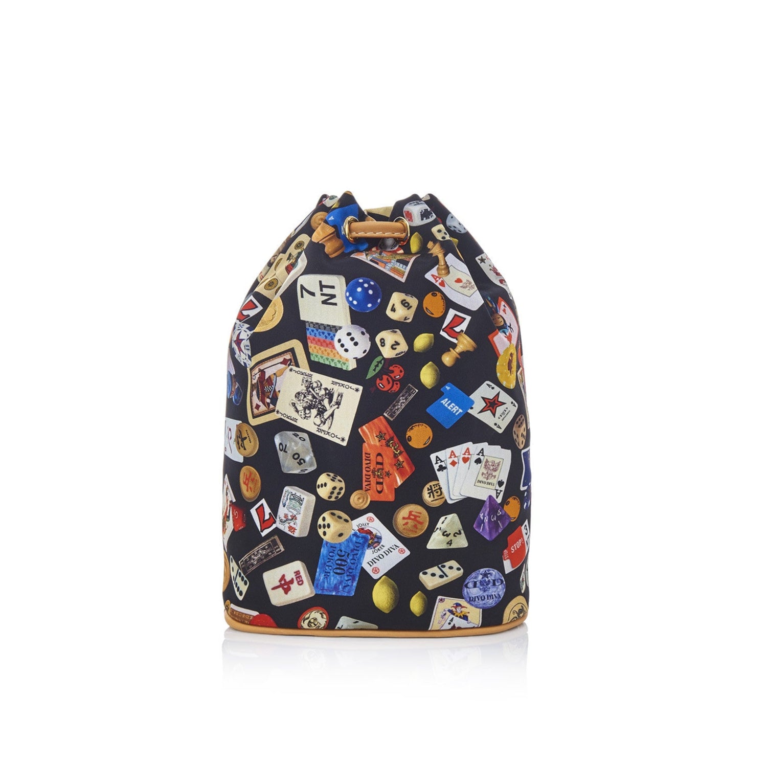 Deauville Sacchetto beauty stringato in Nylon con Disegno Gambling Multicolor Nero/Biscotto