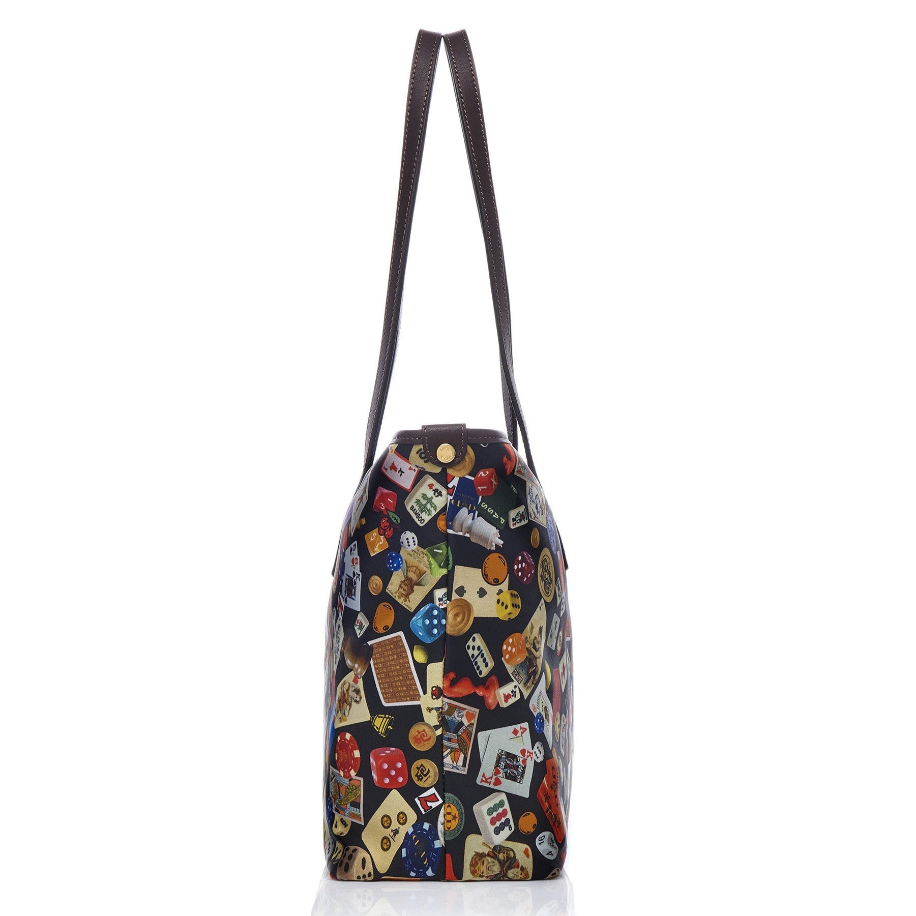 Marbella Borsa shopping medium with zip in Nylon with Gambling Multicolor Black/Cocoa design