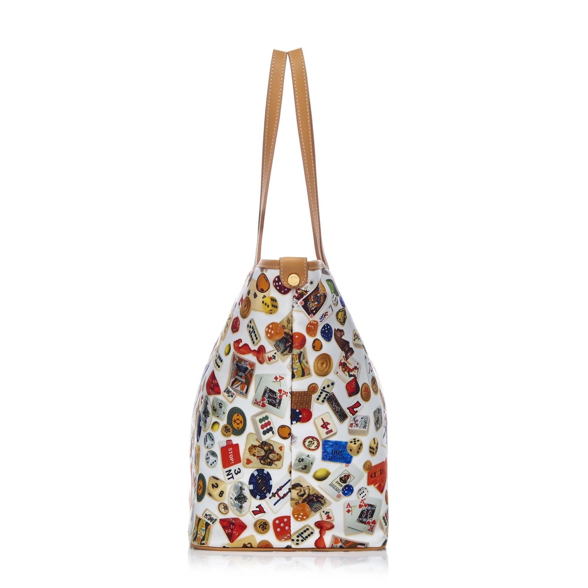 Sanremo Borsa shopping media in Nylon con Disegno Gambling Multicolor Bianco/Biscotto