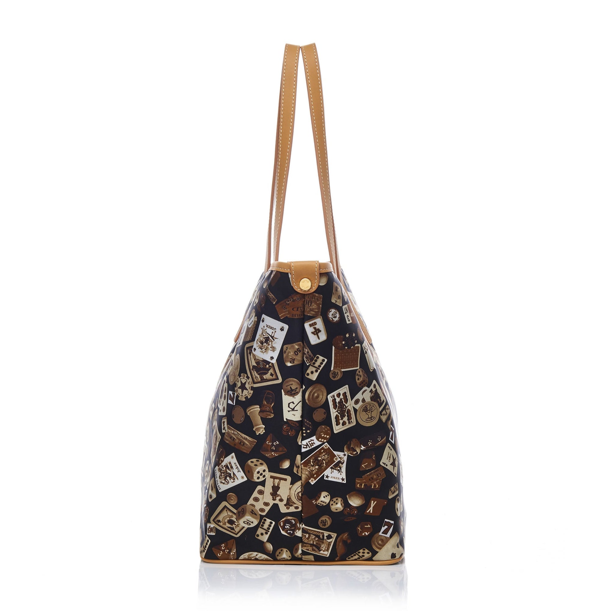 Sanremo Borsa shopping media in Nylon con Disegno Gambling Classic Marrone/Biscotto