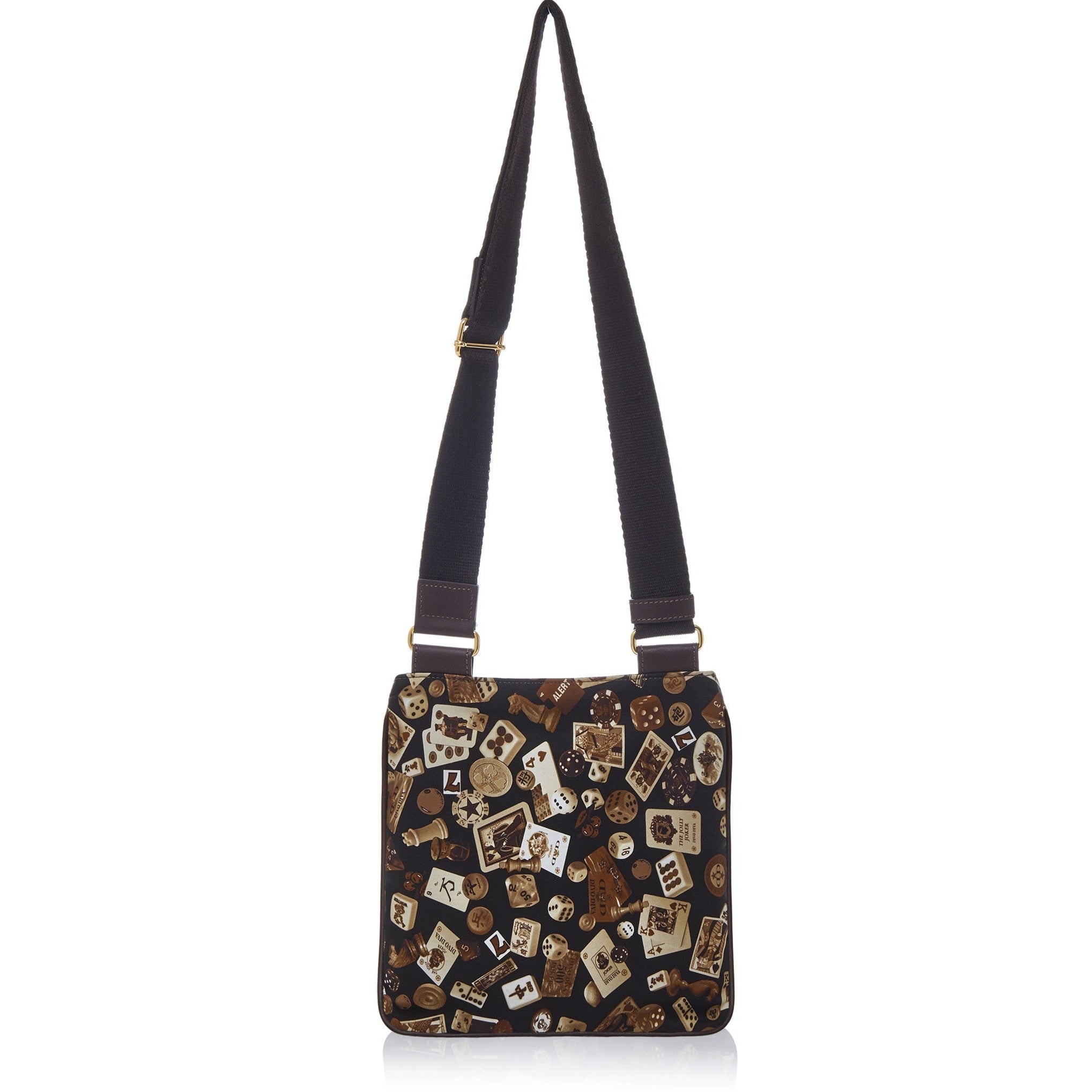 Madrid Tracolla piatta in Nylon con Disegno Gambling Classic Marrone/Cacao