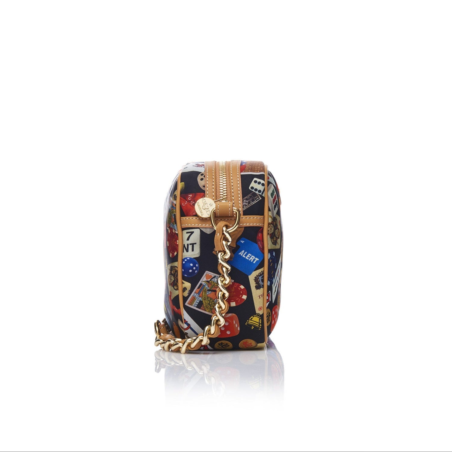 Las Vegas Tracolla con catene in Nylon con Disegno Gambling Multicolor Nero/Biscotto