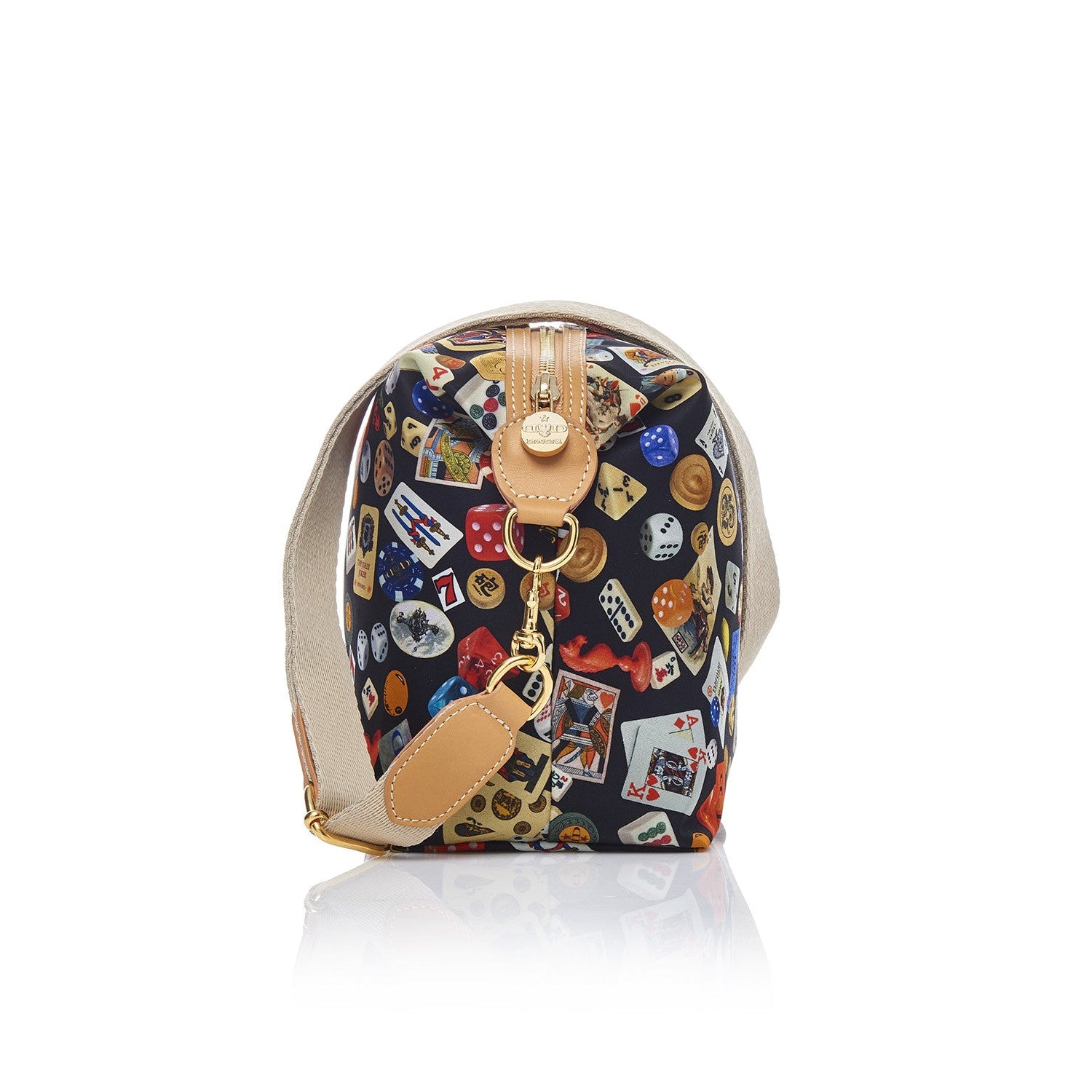 Dublin Nylon Shoulder Bag with Multicolor Gambling Design Black/Biscuit