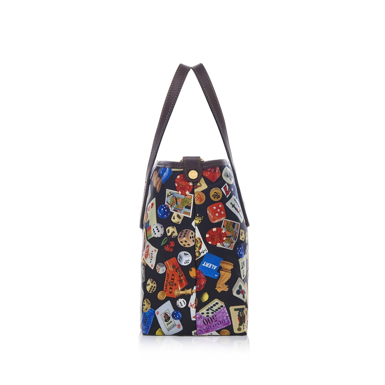 Niagara Borsa shopping piccola con tracolla in Nylon con Disegno Gambling Multicolor Nero/Cacao