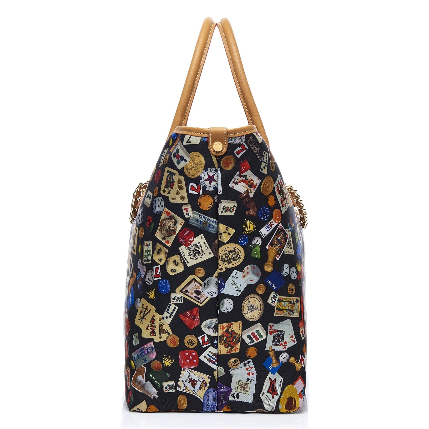 Macao Borsa shopping grande con catene in Nylon con Disegno Gambling Multicolor Nero/Biscotto