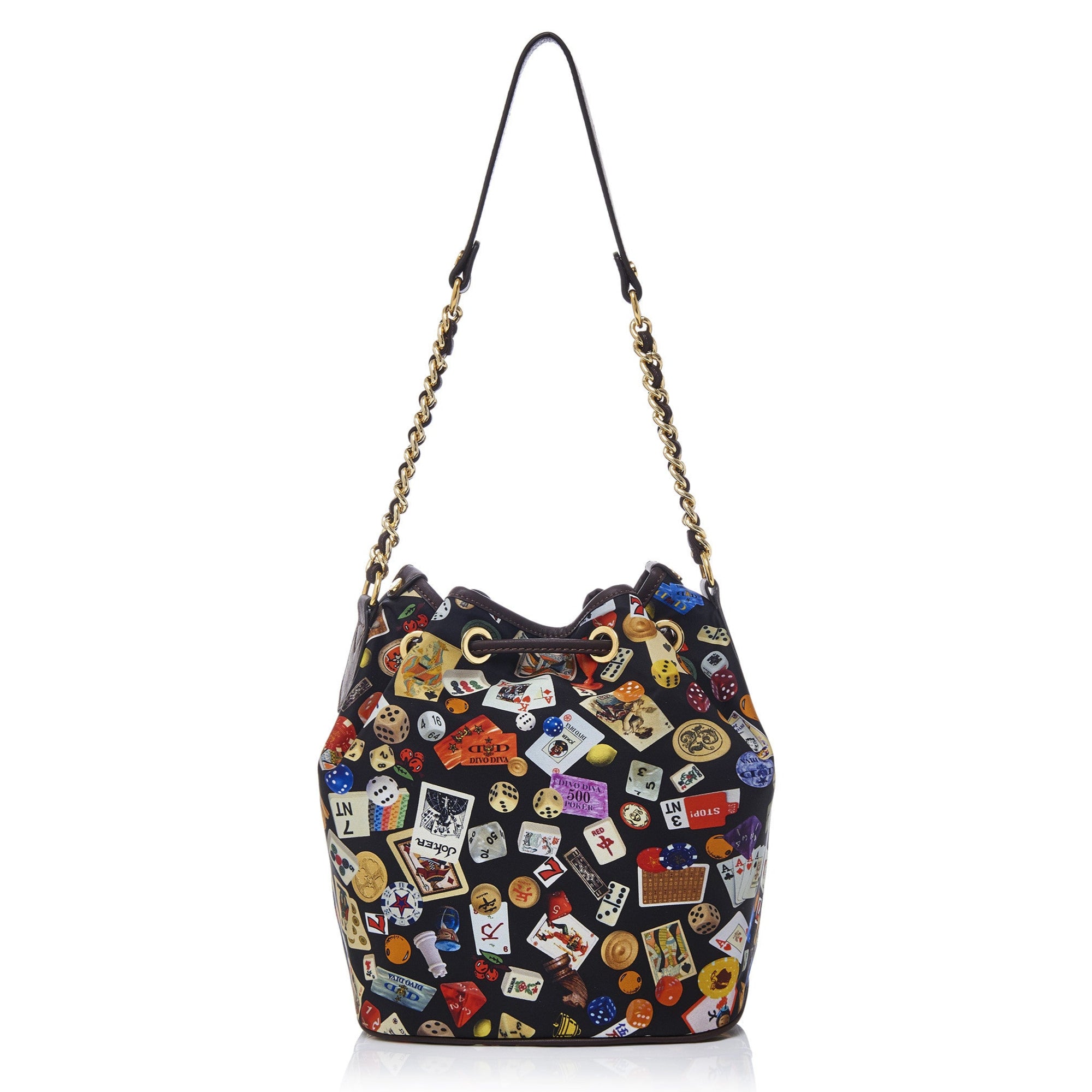 Casablanca Secchiello con catene in Nylon con Disegno Gambling Multicolor Nero/Cacao
