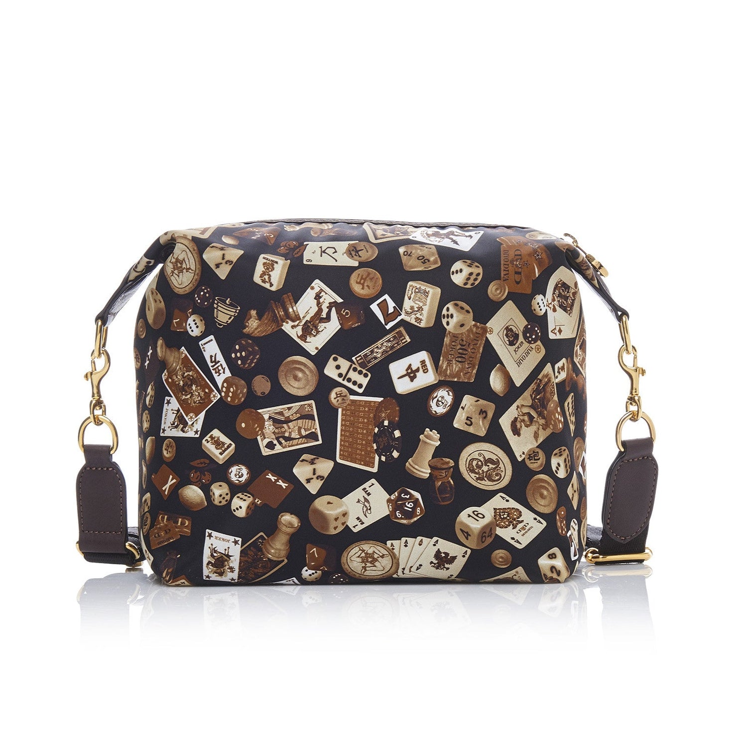 Dublin Nylon Shoulder Bag with Classic Gambling Design Brown/Cocoa