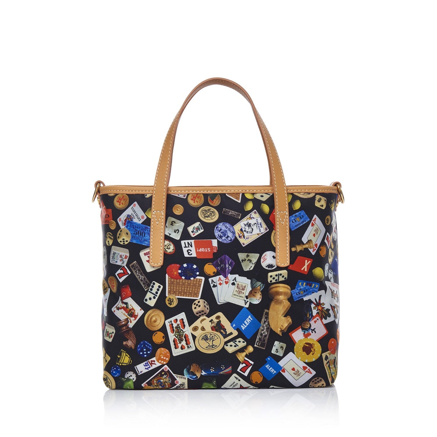 Niagara Borsa shopping piccola con tracolla in Nylon con Disegno Gambling Multicolor Nero/Biscotto