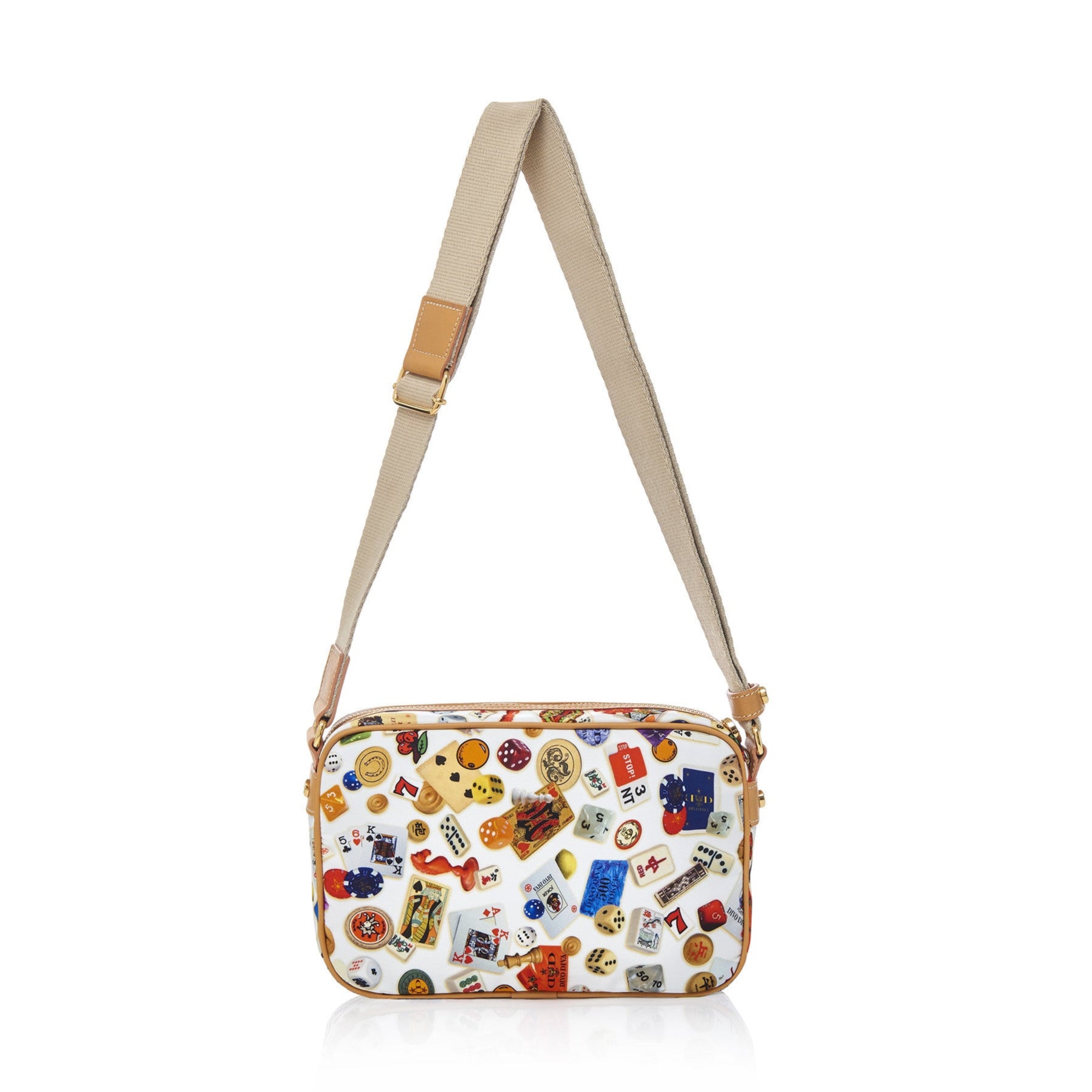 Seoul Tracolla in Nylon con Disegno Gambling Multicolor Bianco/Biscotto