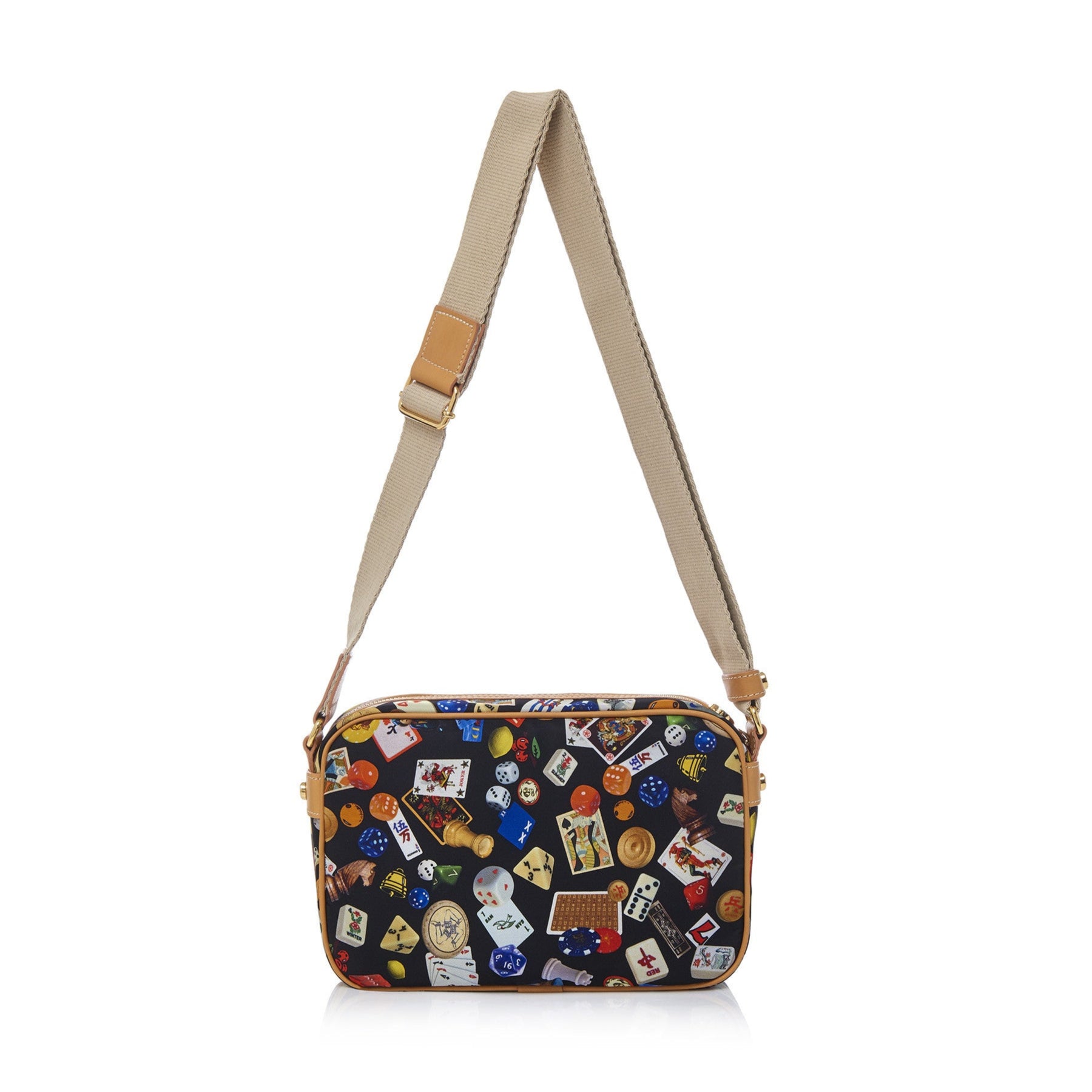 Seoul Tracolla in Nylon con Disegno Gambling Multicolor Nero/Biscotto