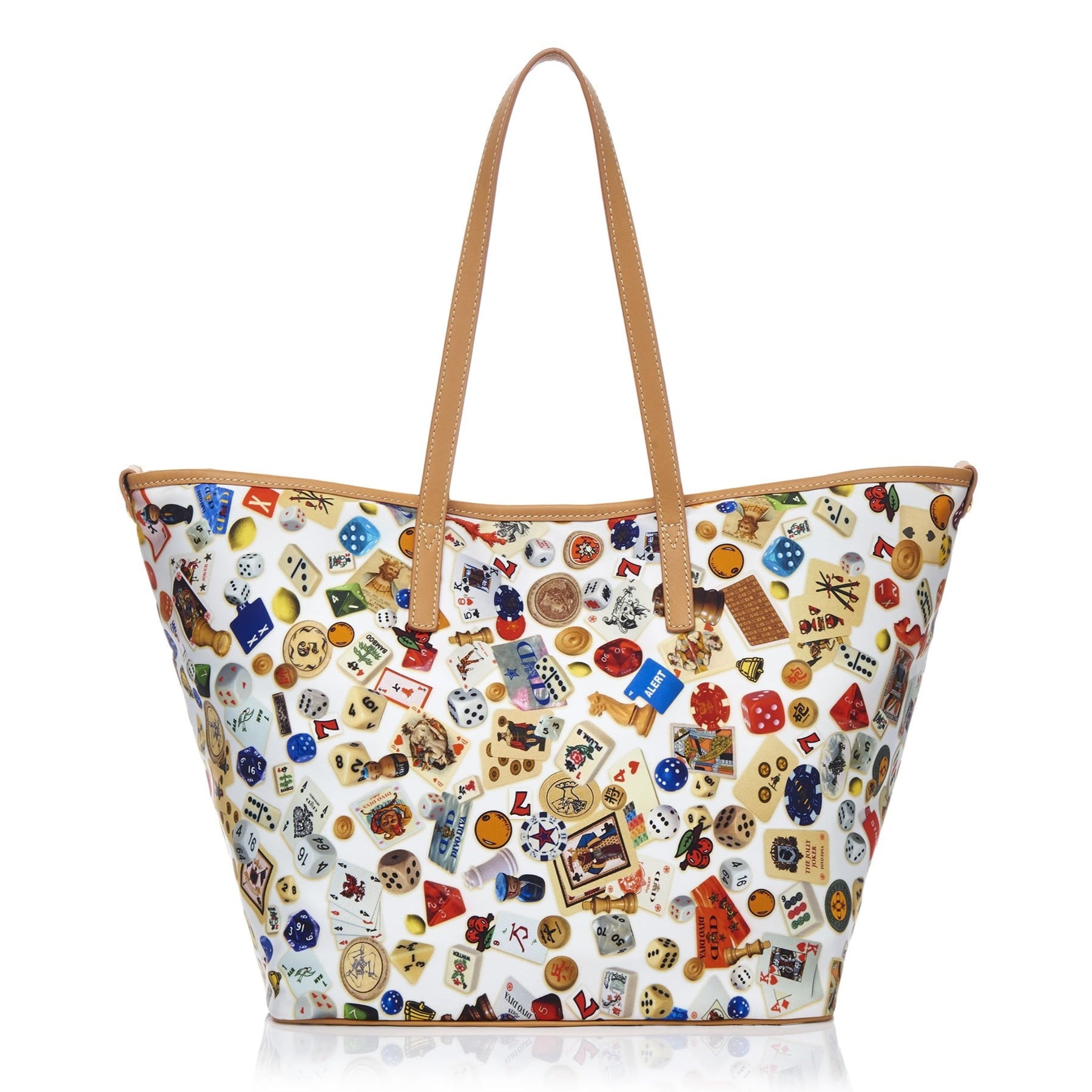 Sanremo Borsa shopping media in Nylon con Disegno Gambling Multicolor Bianco/Biscotto