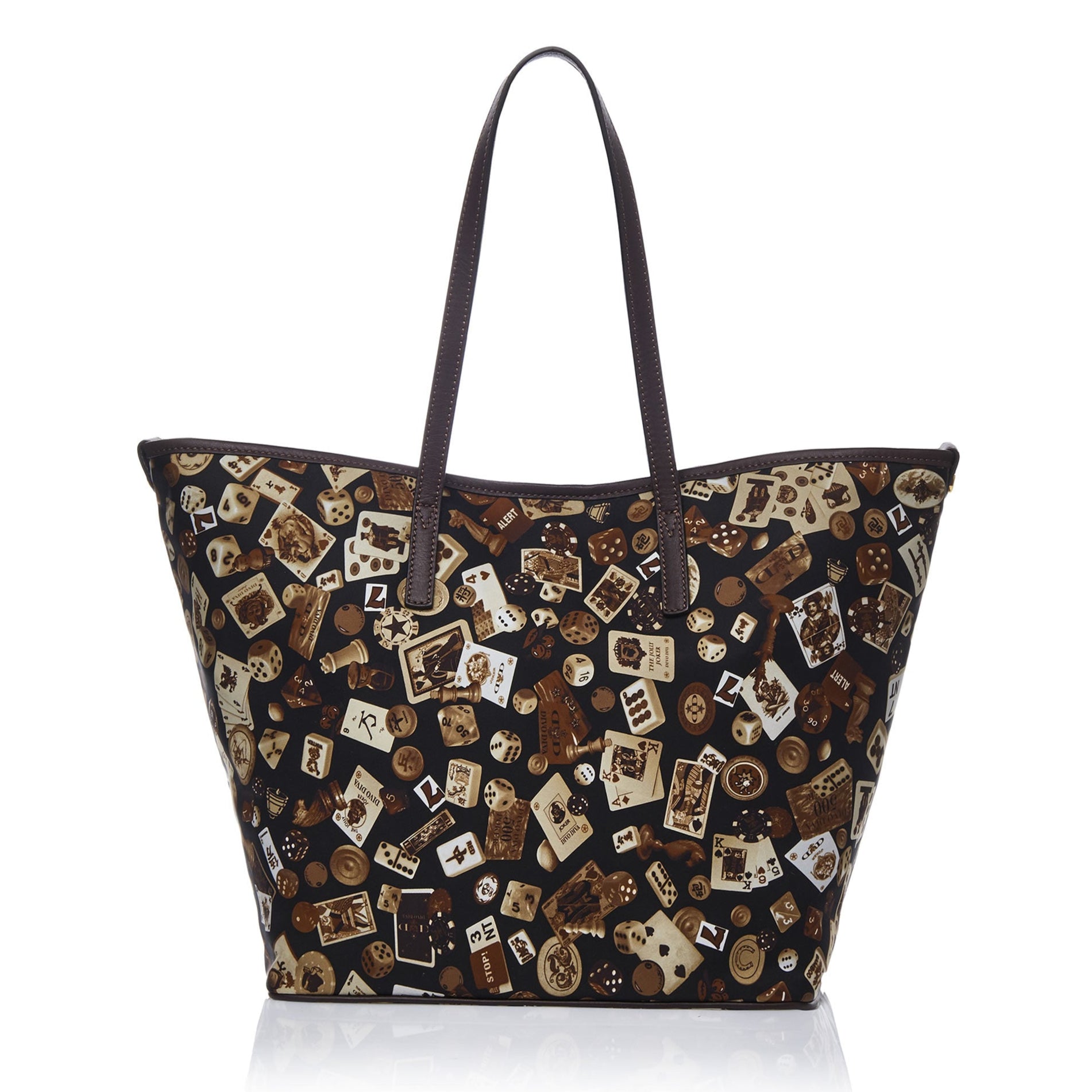 Sanremo Borsa shopping media in Nylon con Disegno Gambling Classic Marrone/Cacao