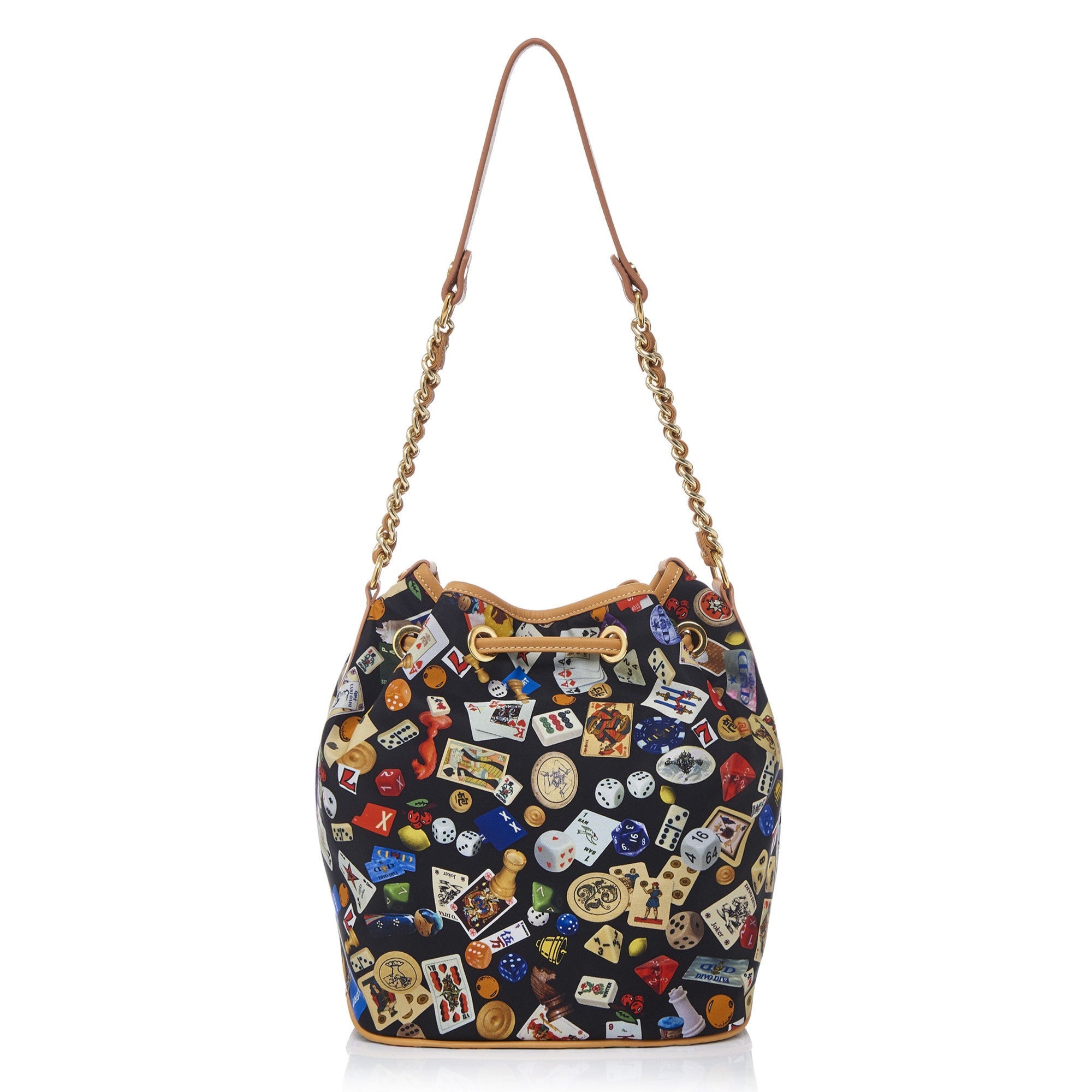 Casablanca Bucket with Nylon Chains with Multicolor Gambling Design Black/Biscuit