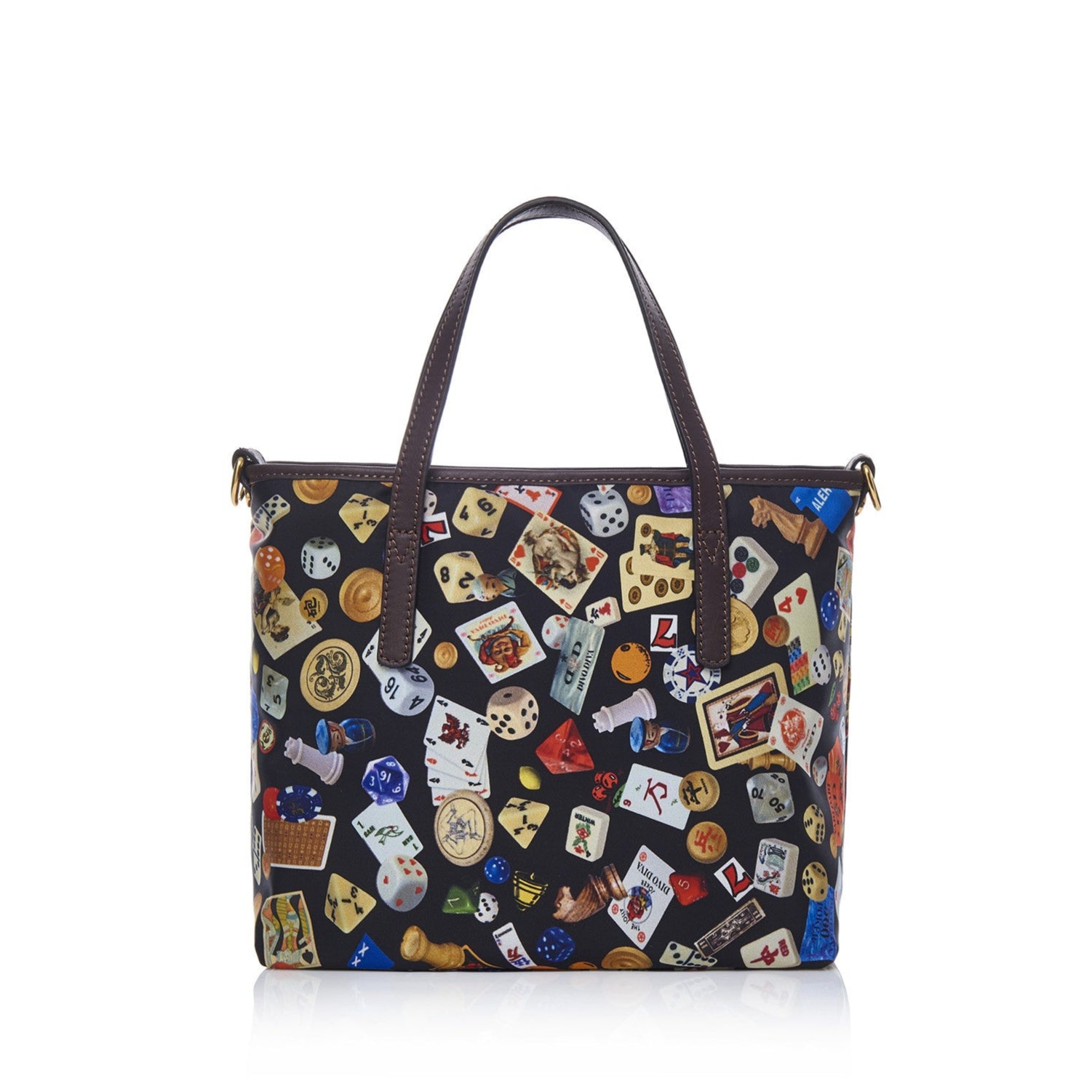 Niagara Borsa shopping piccola con tracolla in Nylon con Disegno Gambling Multicolor Nero/Cacao