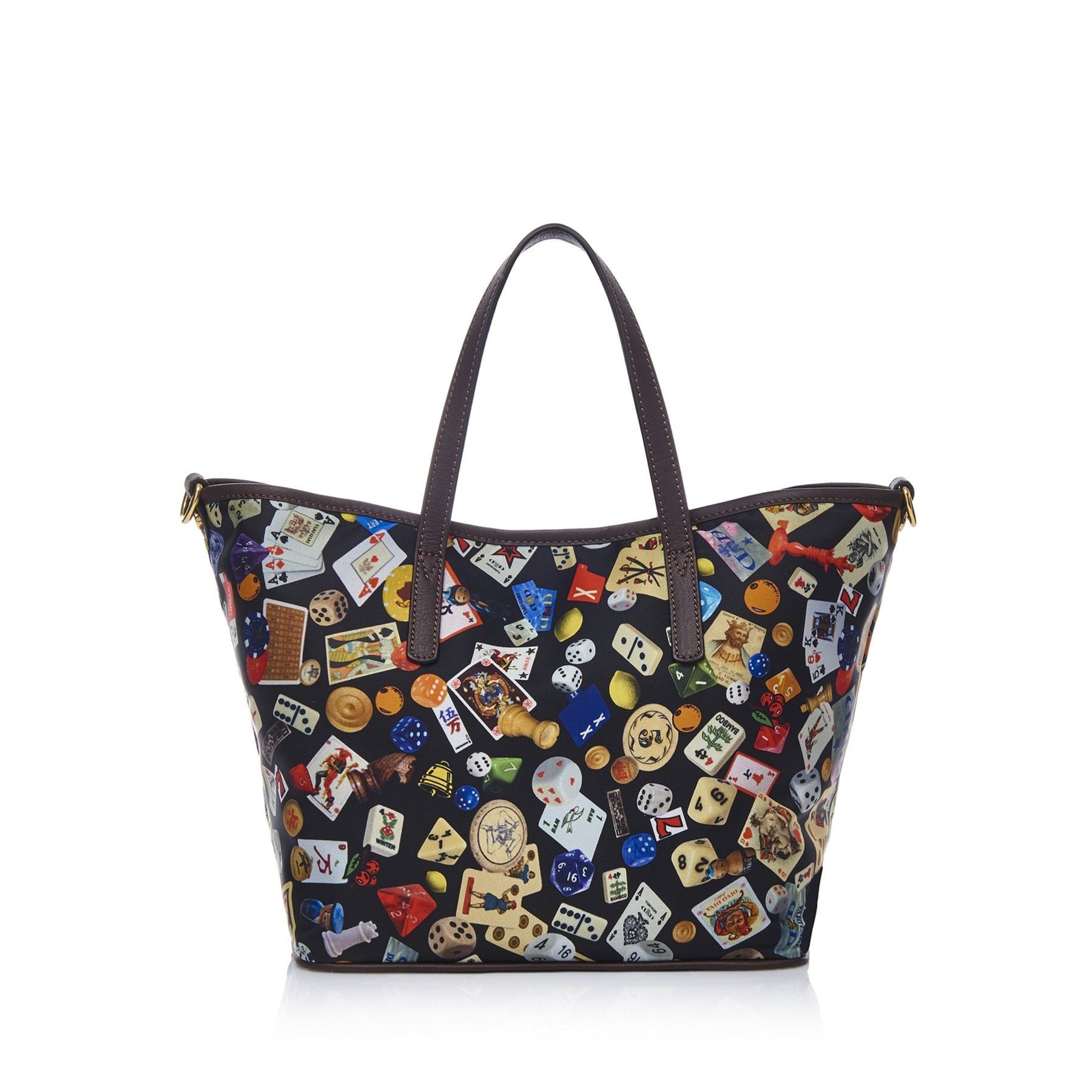 Venice shopping piccola con tracolla in Nylon con Disegno Gambling Multicolor Nero/Cacao