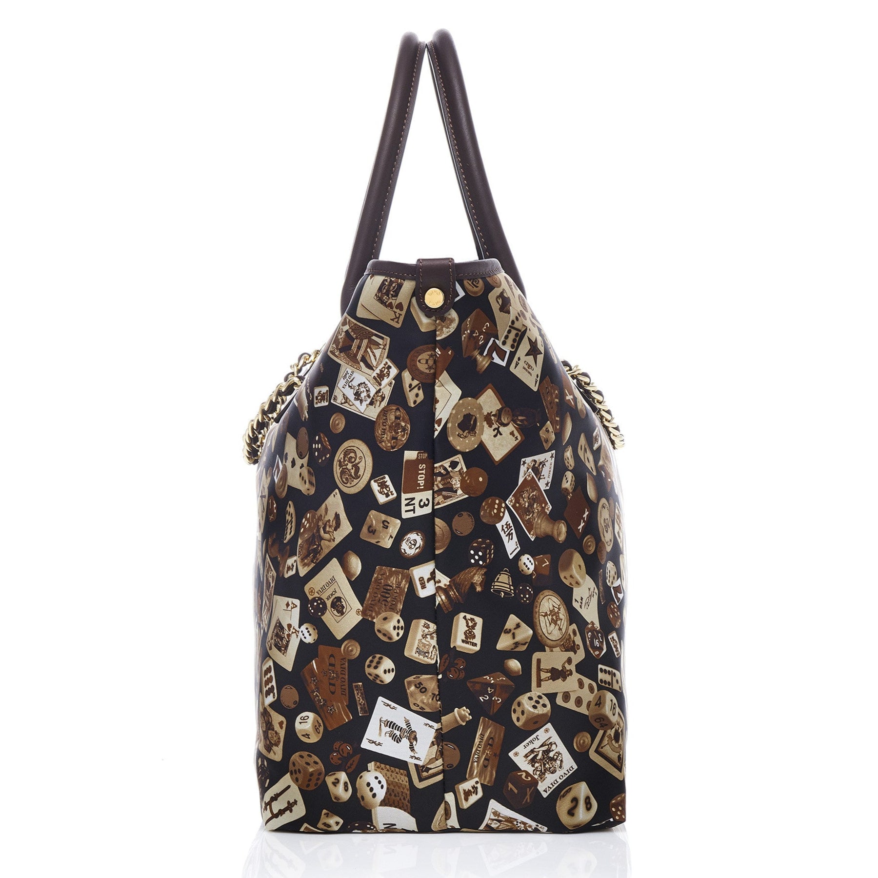 Macao Borsa shopping grande con catene in Nylon con Disegno Gambling Classic Marrone/Cacao