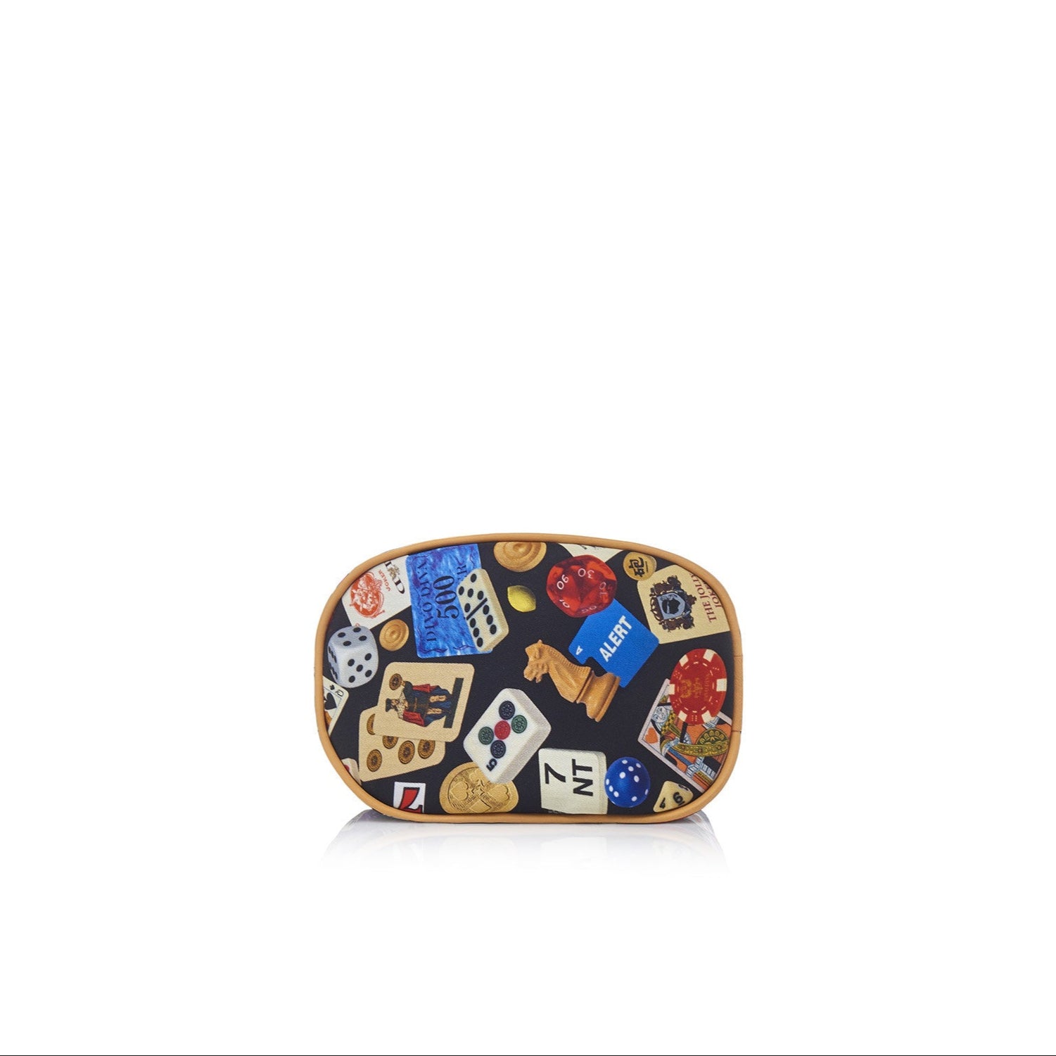 Deauville Sacchetto beauty stringato in Nylon con Disegno Gambling Multicolor Nero/Biscotto