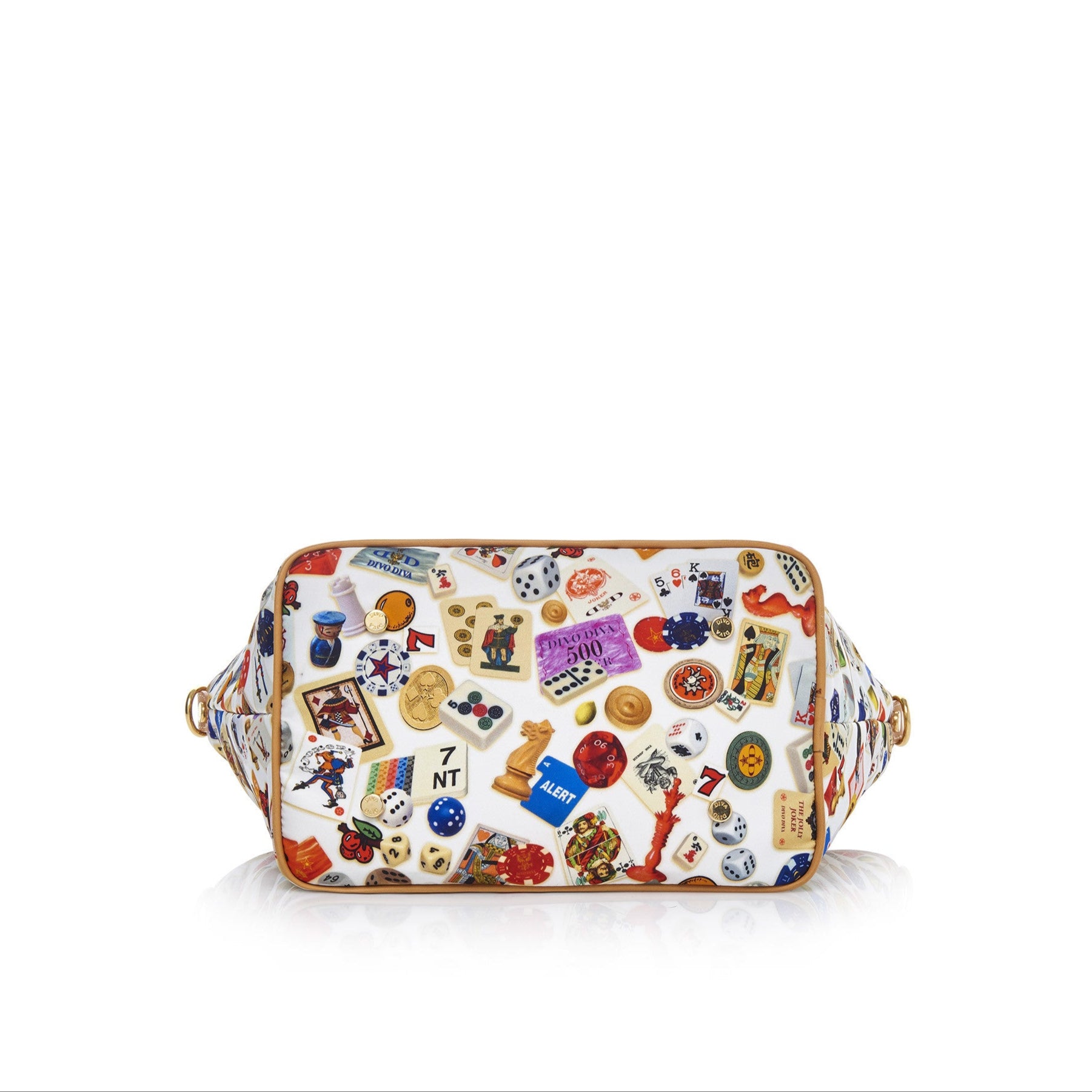 Venice shopping piccola con tracolla in Nylon con Disegno Gambling Multicolor Bianco/Biscotto