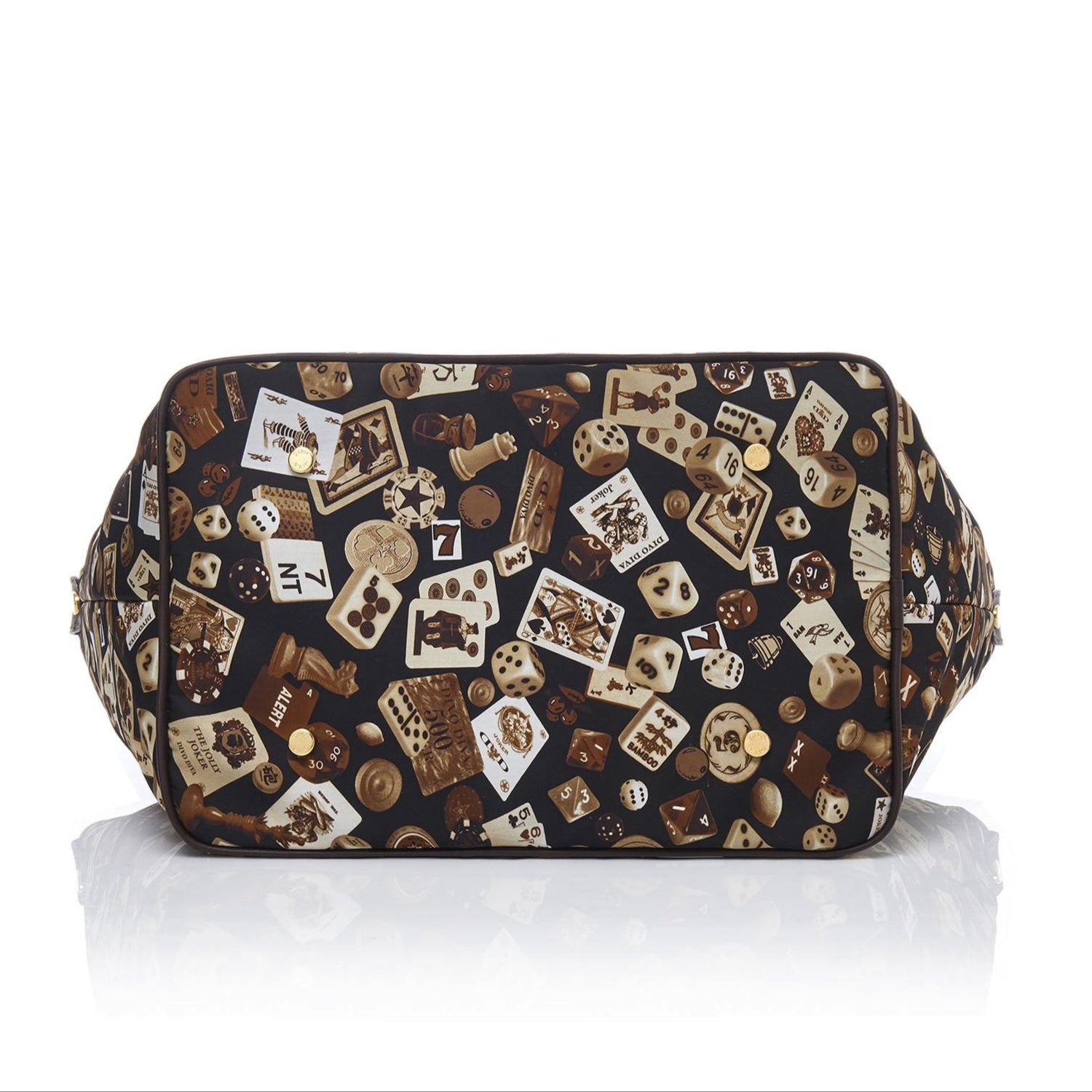 Sanremo Borsa shopping media in Nylon con Disegno Gambling Classic Marrone/Cacao