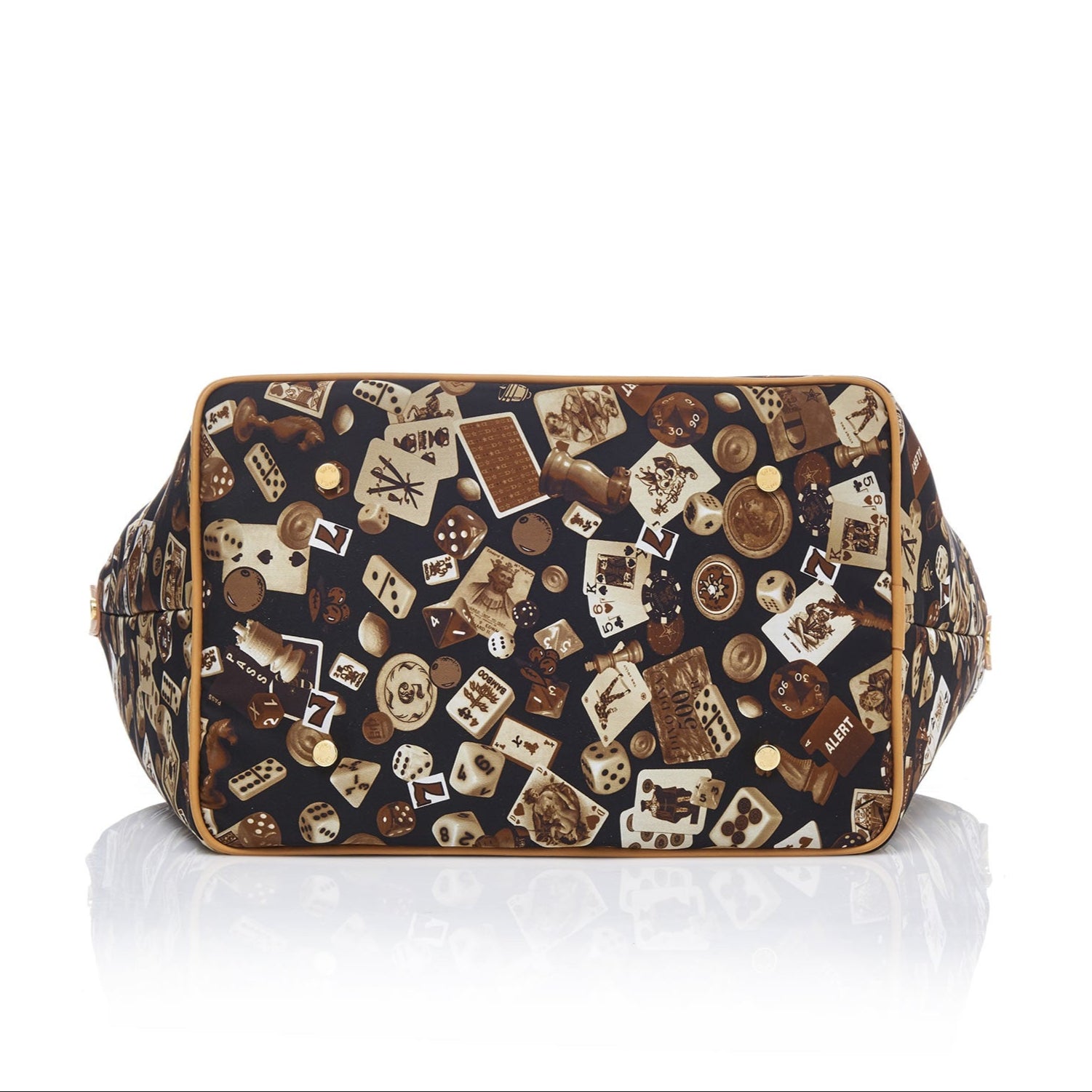 Sanremo Borsa shopping media in Nylon con Disegno Gambling Classic Marrone/Biscotto