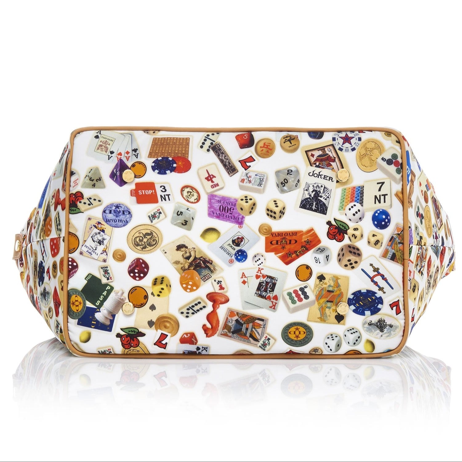 Sanremo Borsa shopping media in Nylon con Disegno Gambling Multicolor Bianco/Biscotto