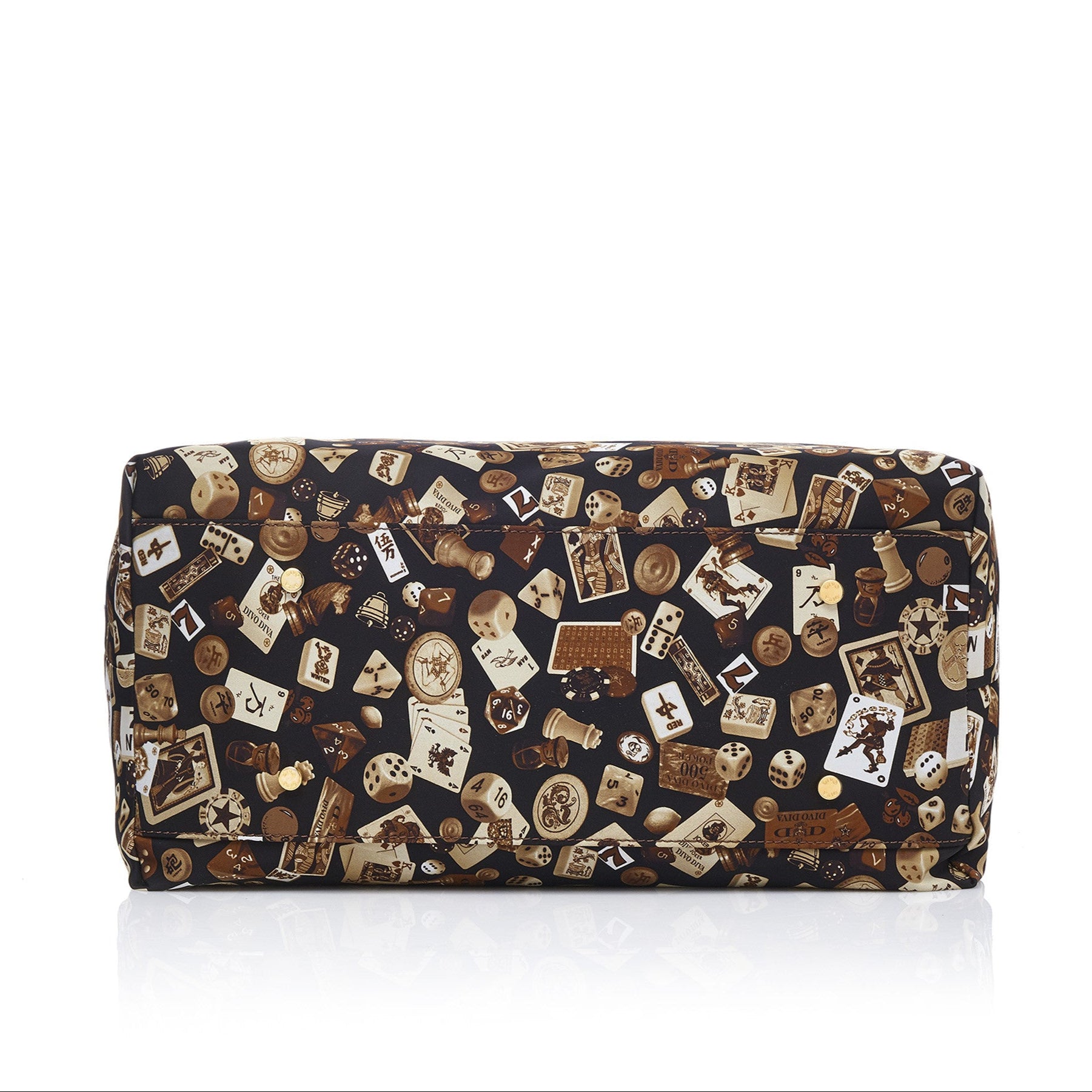 Macao Borsa shopping grande con catene in Nylon con Disegno Gambling Classic Marrone/Cacao