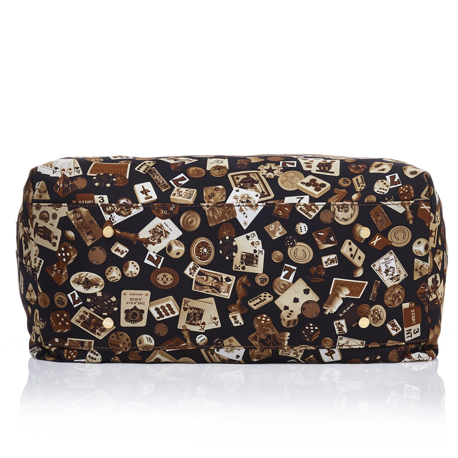 Macao Borsa shopping grande con catene in Nylon con Disegno Gambling Classic Marrone/Biscotto