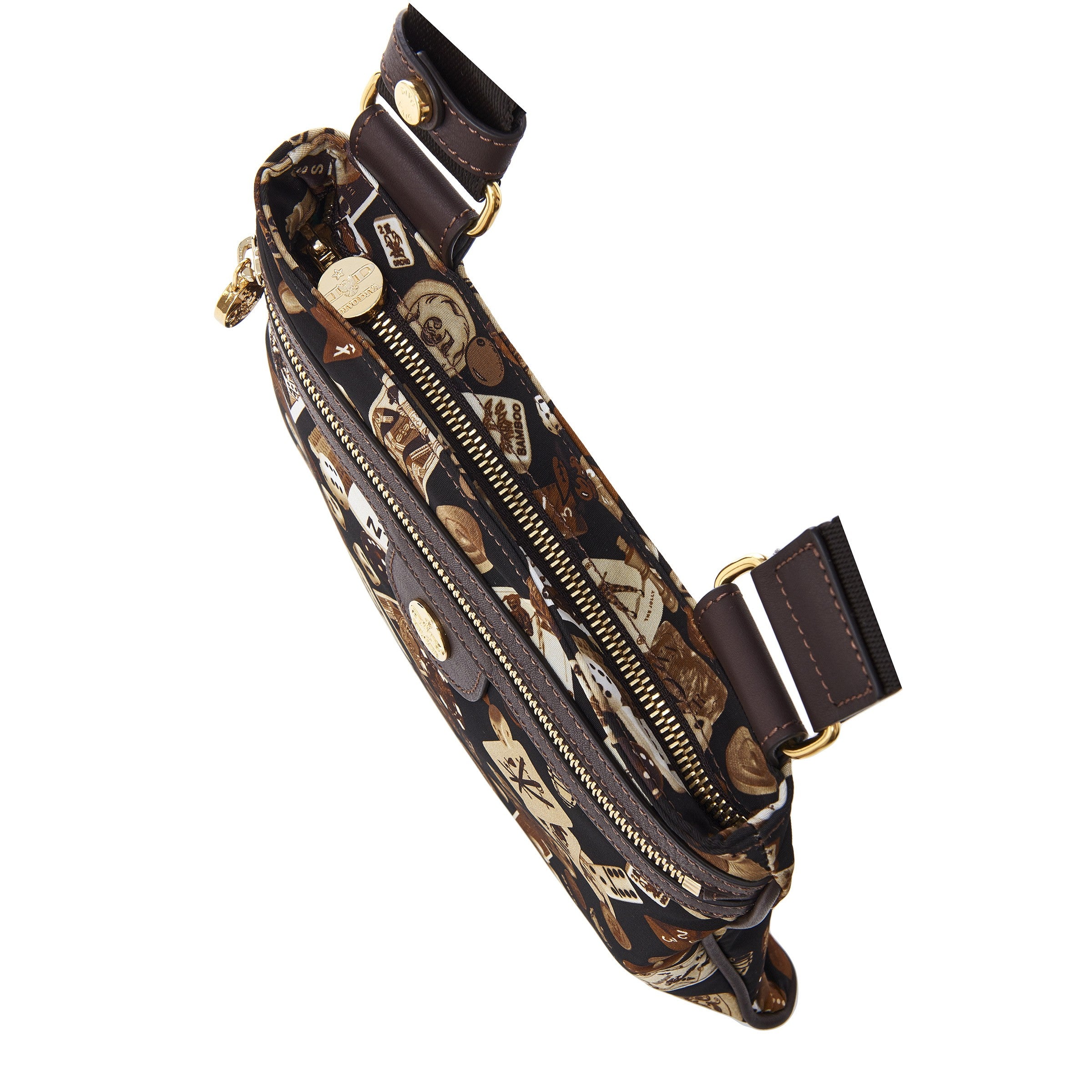 Madrid Tracolla piatta in Nylon con Disegno Gambling Classic Marrone/Cacao