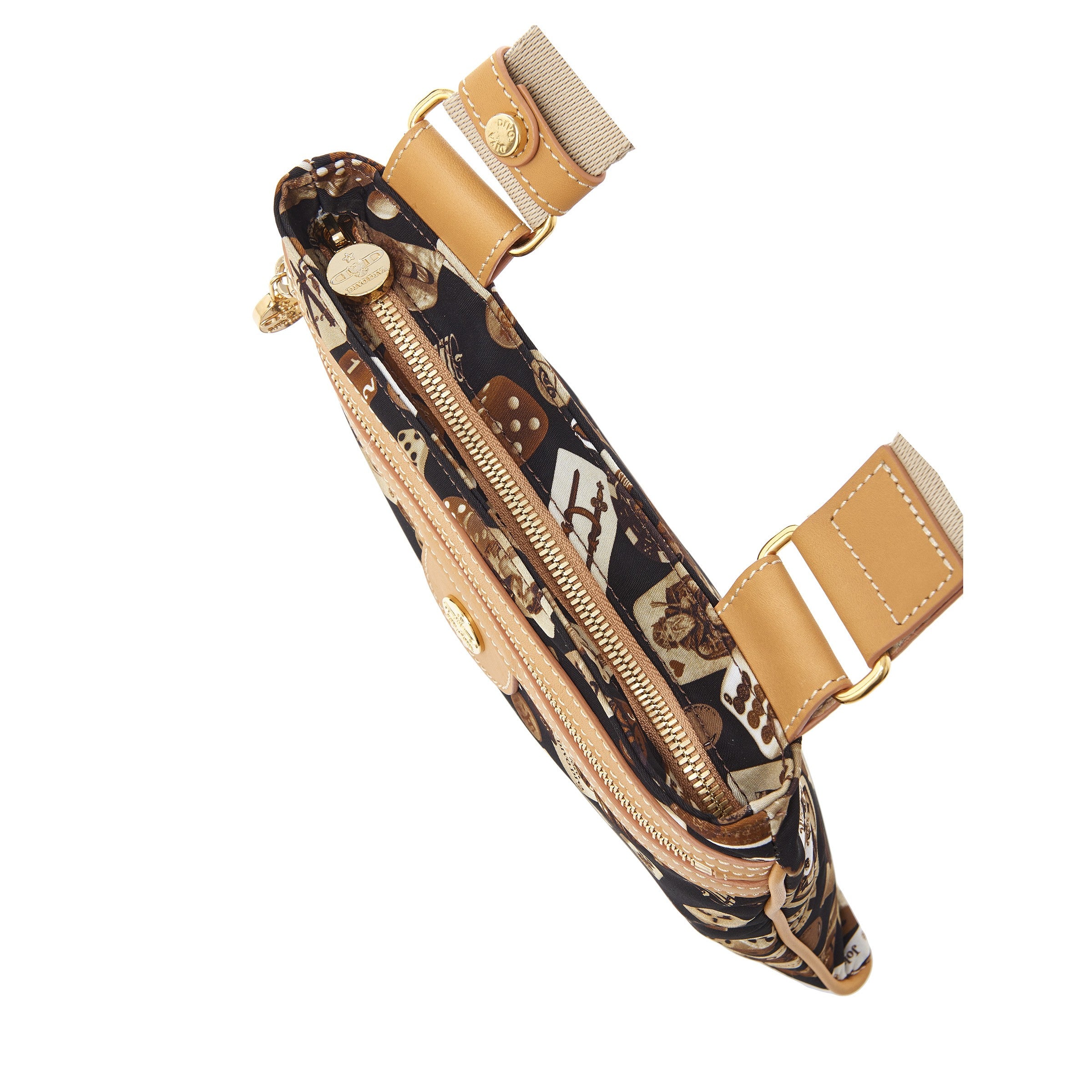 Madrid Tracolla piatta in Nylon con Disegno Gambling Classic Marrone/Biscotto