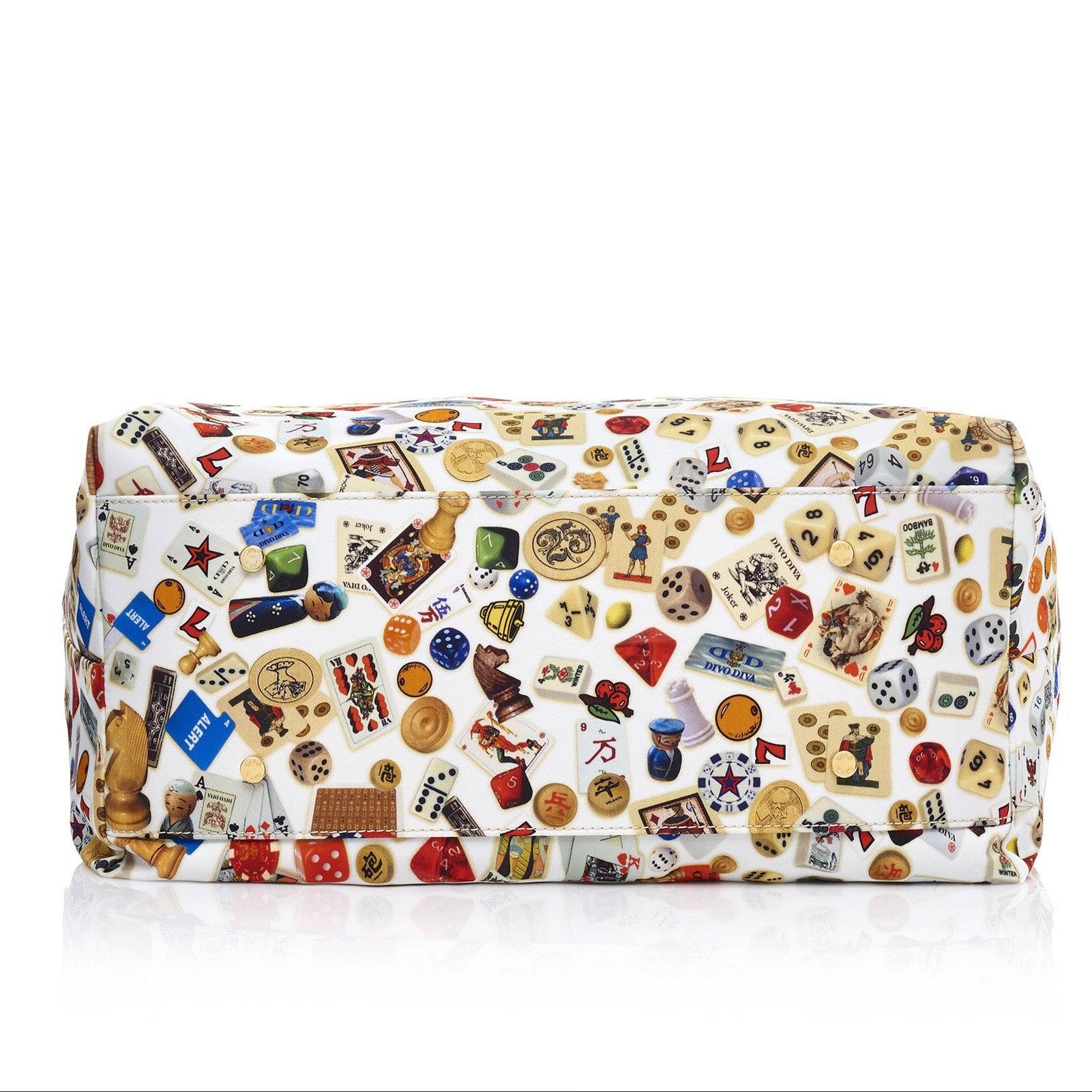 Macao Borsa shopping grande con catene in Nylon con Disegno Gambling Multicolor Bianco/Biscotto
